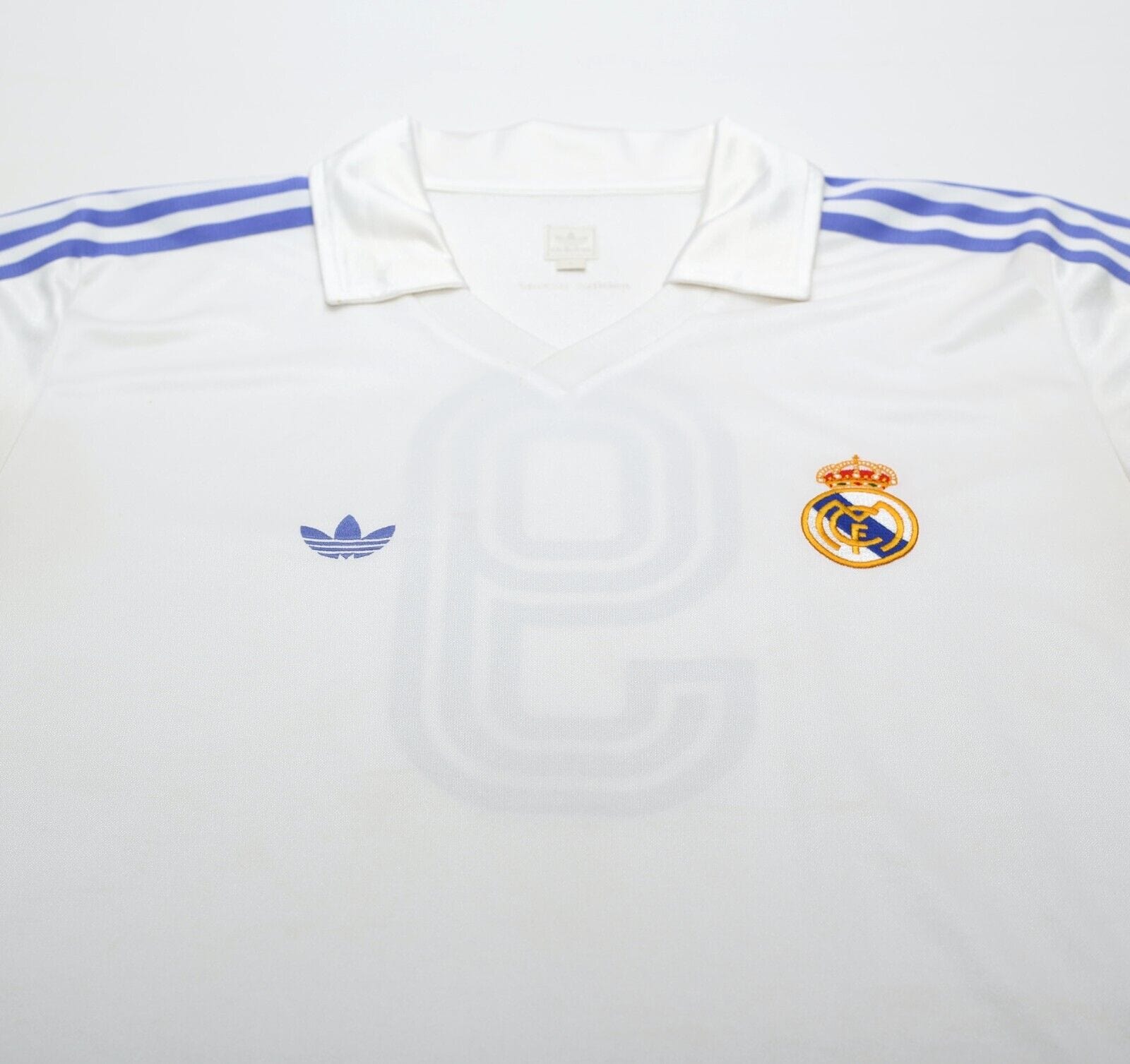 1985/86 SANCHEZ #9 Real Madrid Retro adidas Originals Home Football Shirt (L)