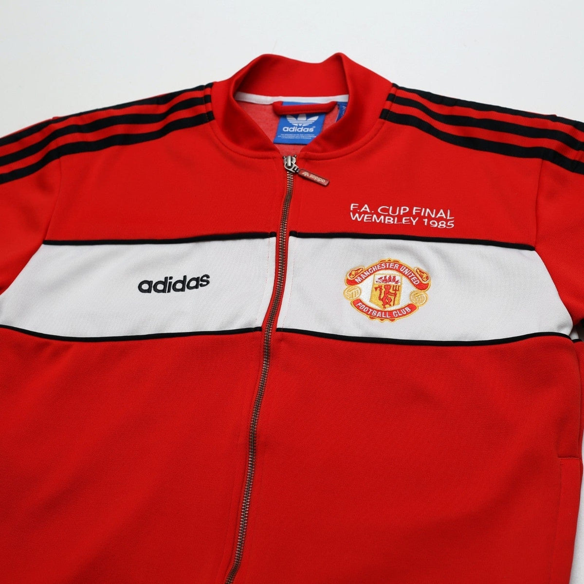 1985 Manchester United adidas Originals FA Cup Football Track Top Jacket (M)