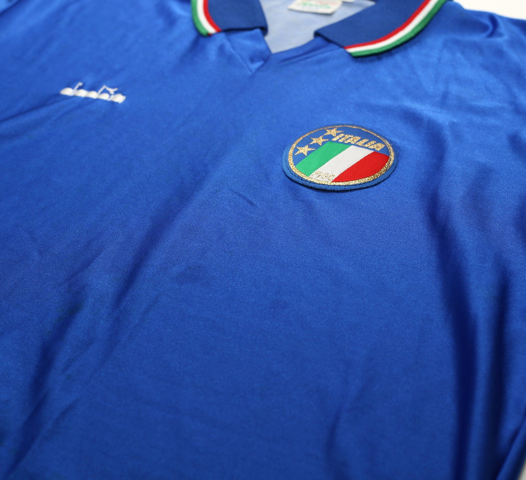 Maillot De Foot Vintage Diadora Italie Domicile 1988/1989, Bleu, Manches Courtes, Taille L Homme