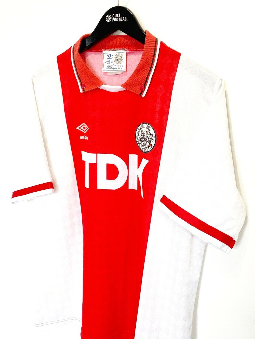 1989/91 AJAX AMSTERDAM Vintage Umbro Home Football Shirt (L) Bergkamp Era