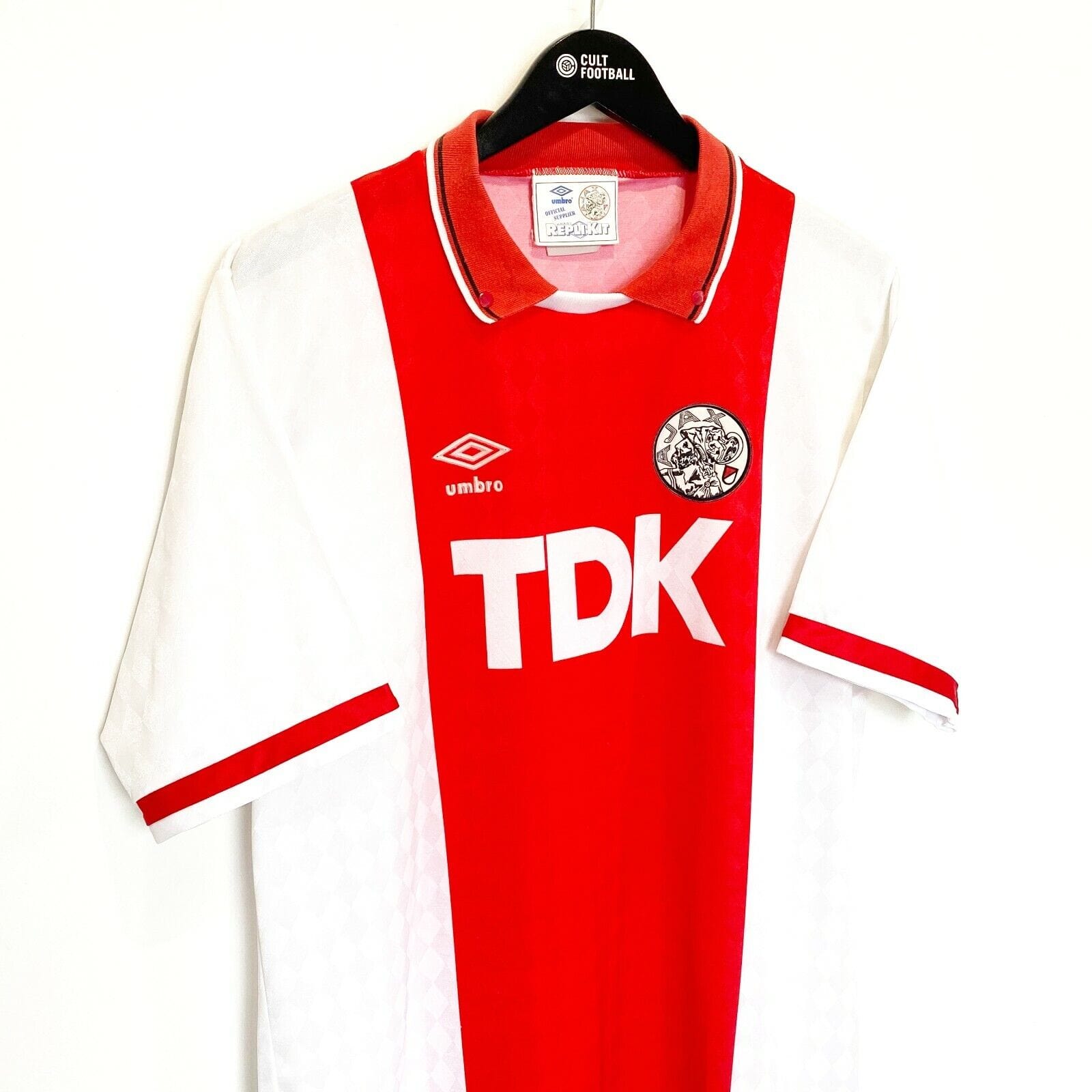 1989/91 AJAX AMSTERDAM Vintage Umbro Home Football Shirt (L) Bergkamp Era