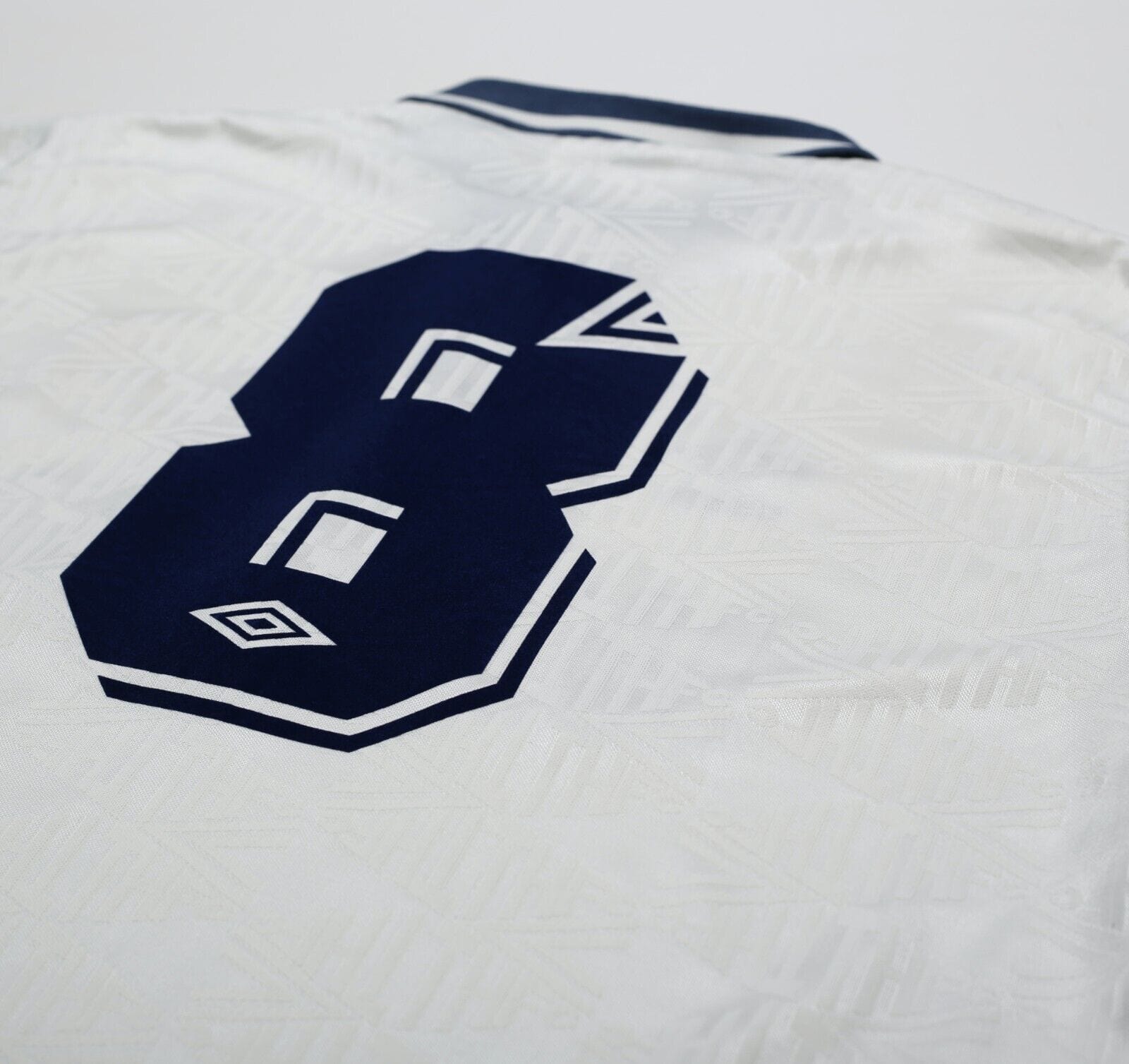 1991/92 GASCOIGNE #8 Tottenham Hotspur Vintage Umbro Home Football Shirt (L)