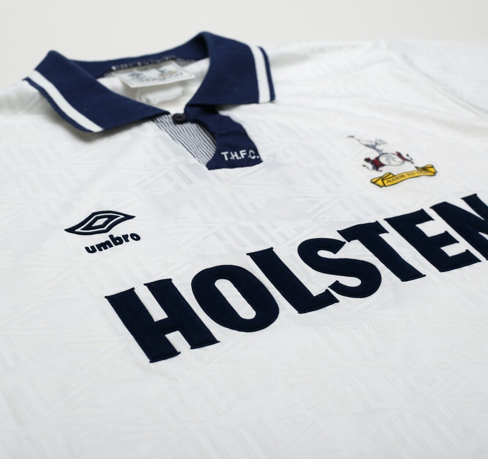 1991/92 GASCOIGNE #8 Tottenham Hotspur Vintage Umbro Home Football Shirt (L)