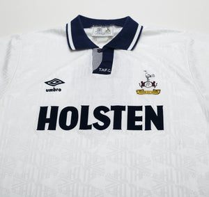 1991/92 GASCOIGNE #8 Tottenham Hotspur Vintage Umbro Home Football Shirt (L)