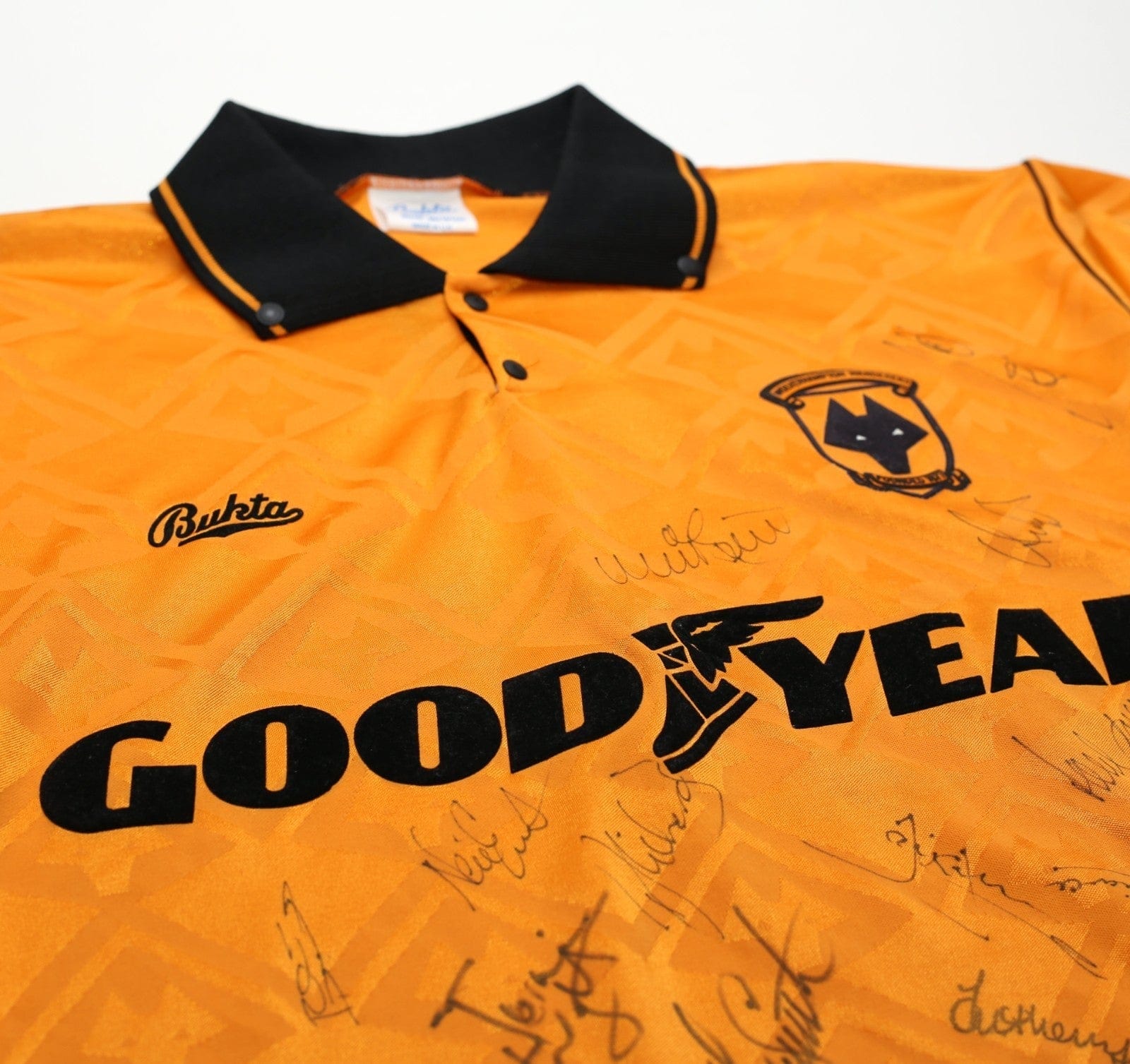 1991/92 WOLVERHAMPTON WANDERERS Vintage Bukta Home Football Shirt (M) SIGNED