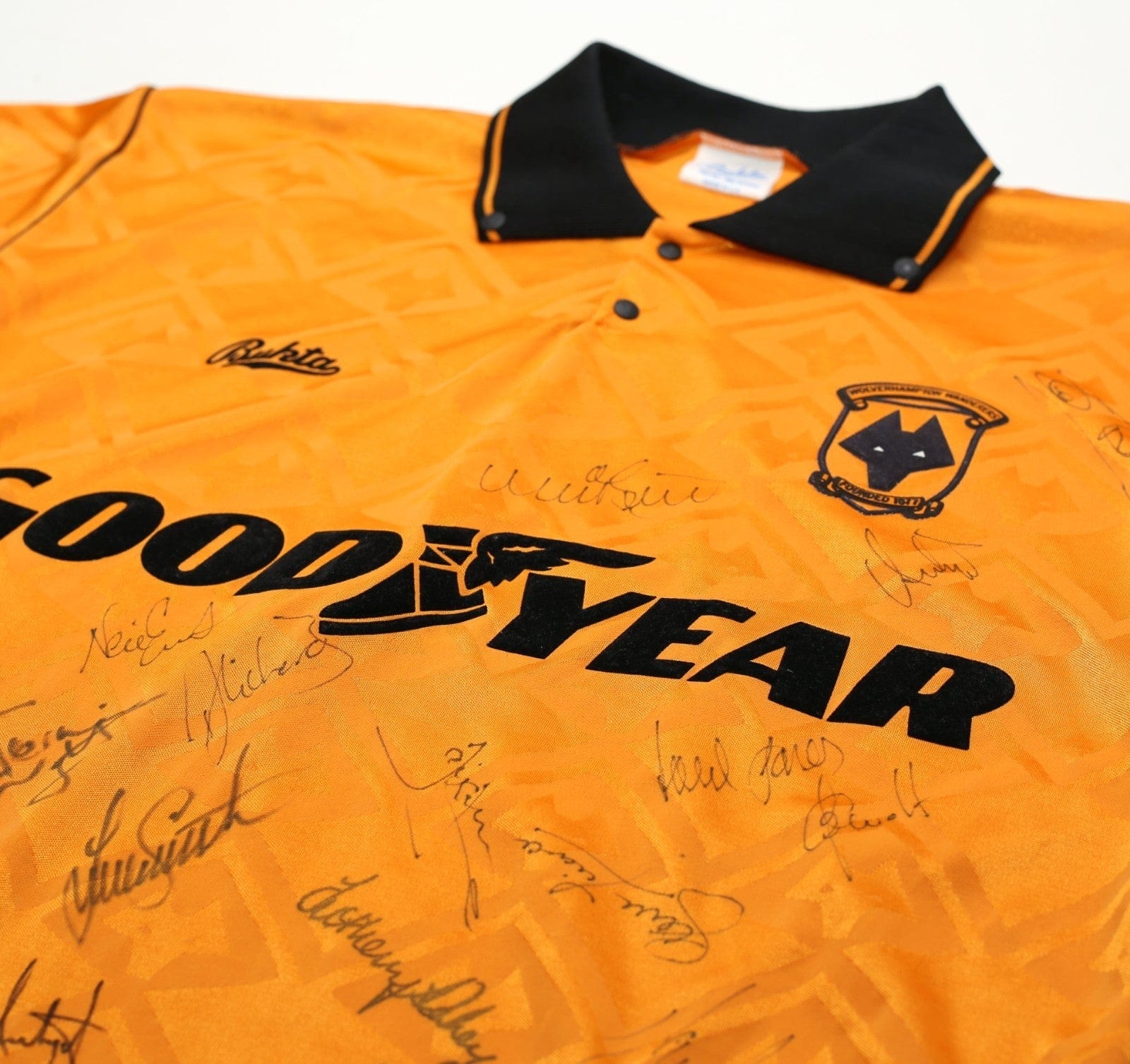 1991/92 WOLVERHAMPTON WANDERERS Vintage Bukta Home Football Shirt (M) SIGNED
