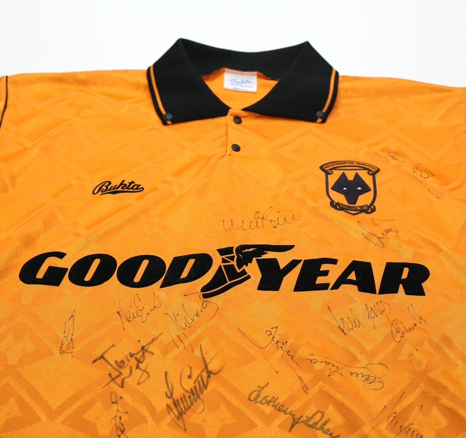 1991/92 WOLVERHAMPTON WANDERERS Vintage Bukta Home Football Shirt (M) SIGNED