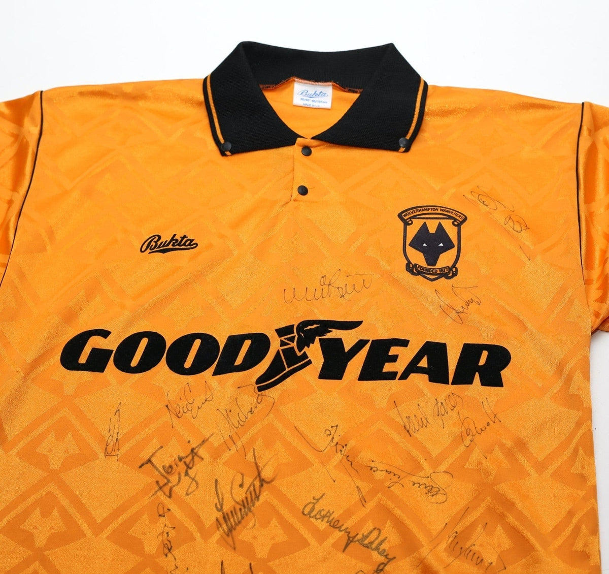1991/92 WOLVERHAMPTON WANDERERS Vintage Bukta Home Football Shirt (M) SIGNED