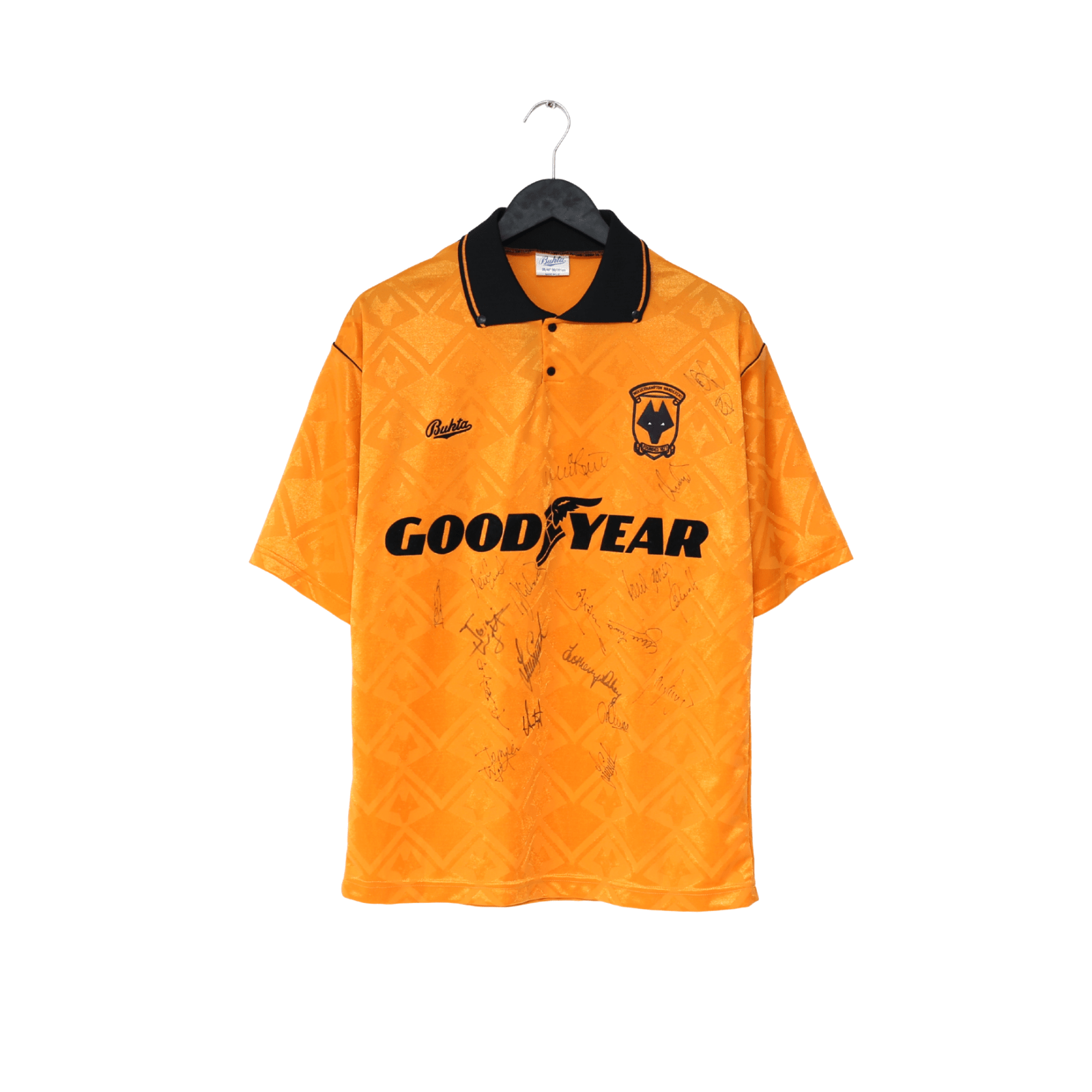 1991/92 WOLVERHAMPTON WANDERERS Vintage Bukta Home Football Shirt (M) SIGNED
