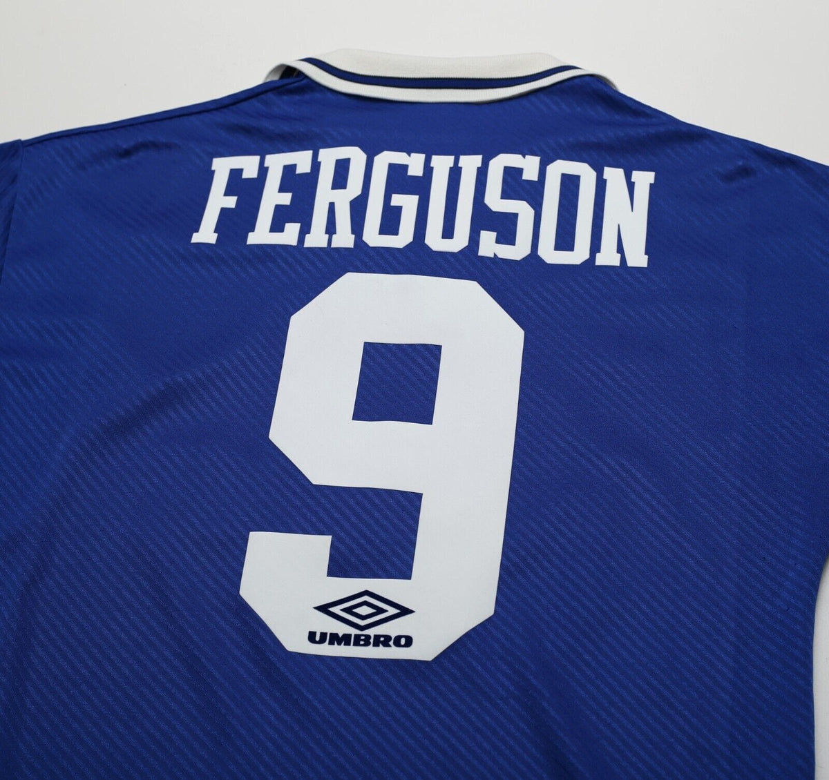 1993/95 FERGUSON #9 Everton Vintage Umbro Home Football Shirt (S)
