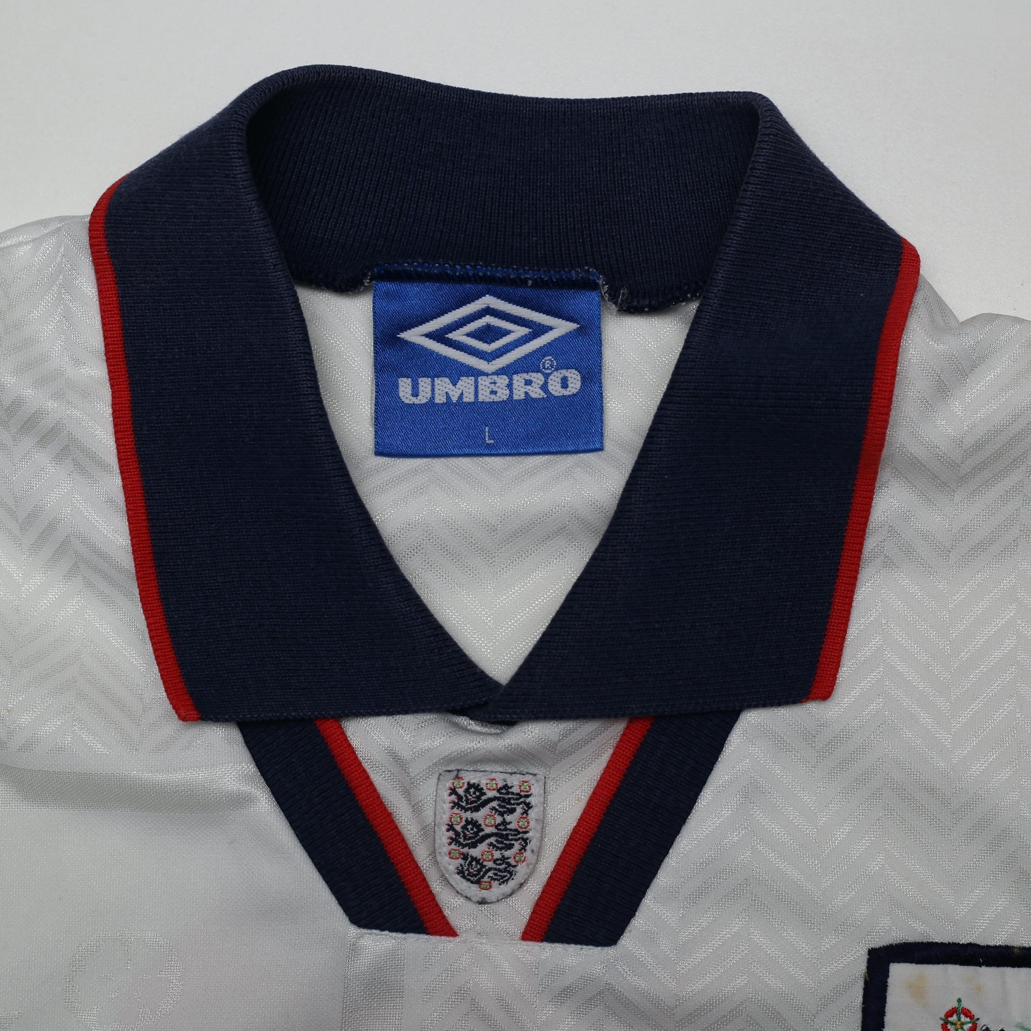 1993/95 Gascoigne #8 England Vintage Umbro Home Football Shirt (L)