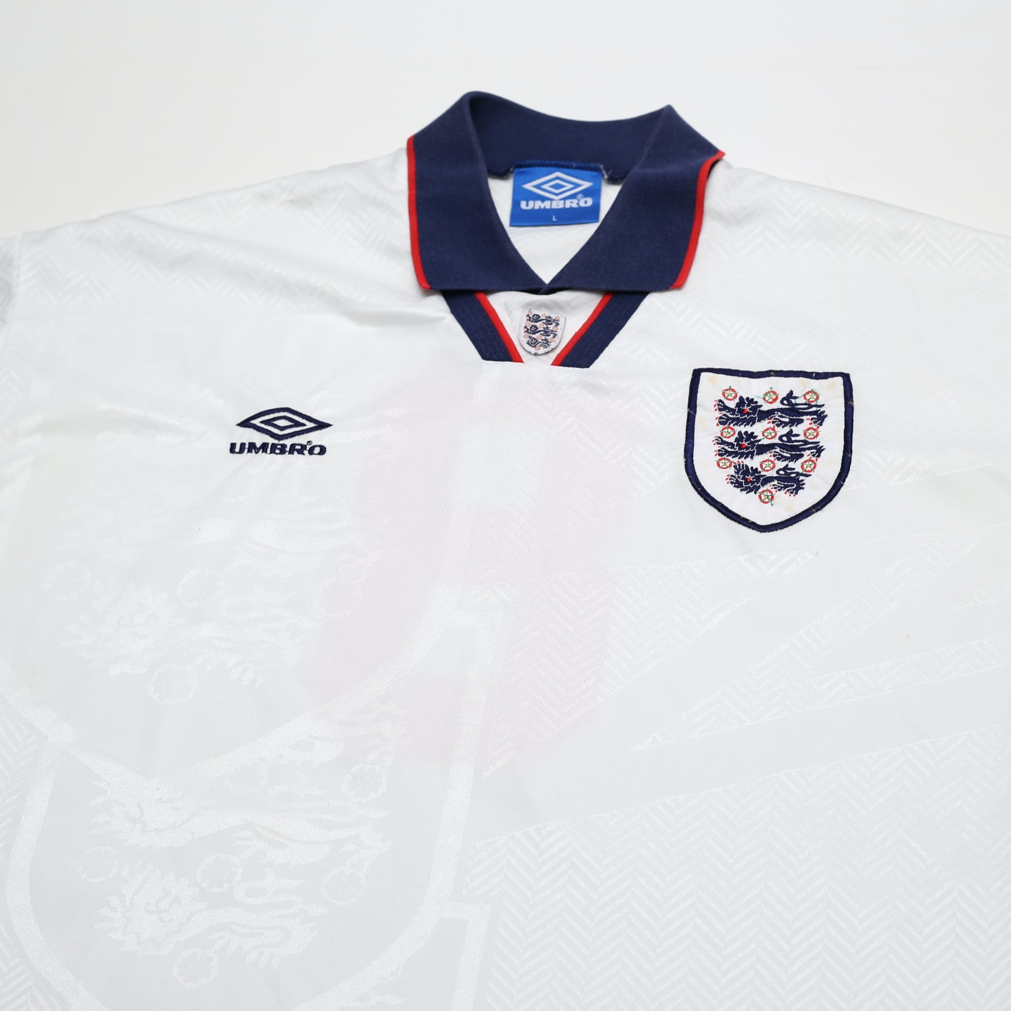 1993/95 Gascoigne #8 England Vintage Umbro Home Football Shirt (L)