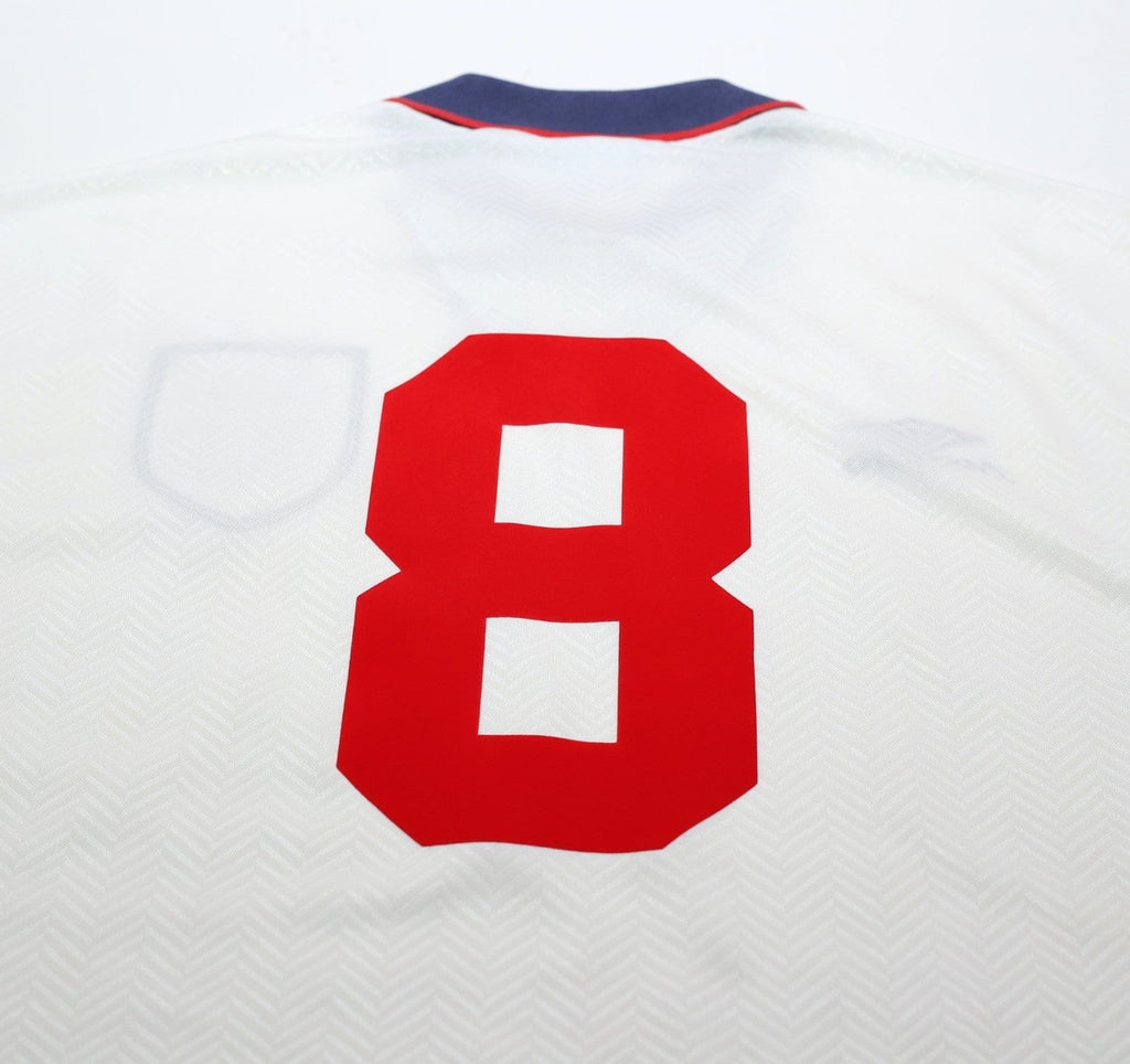 1993/95 GASCOIGNE #8 England Vintage Umbro Home Football Shirt (M)
