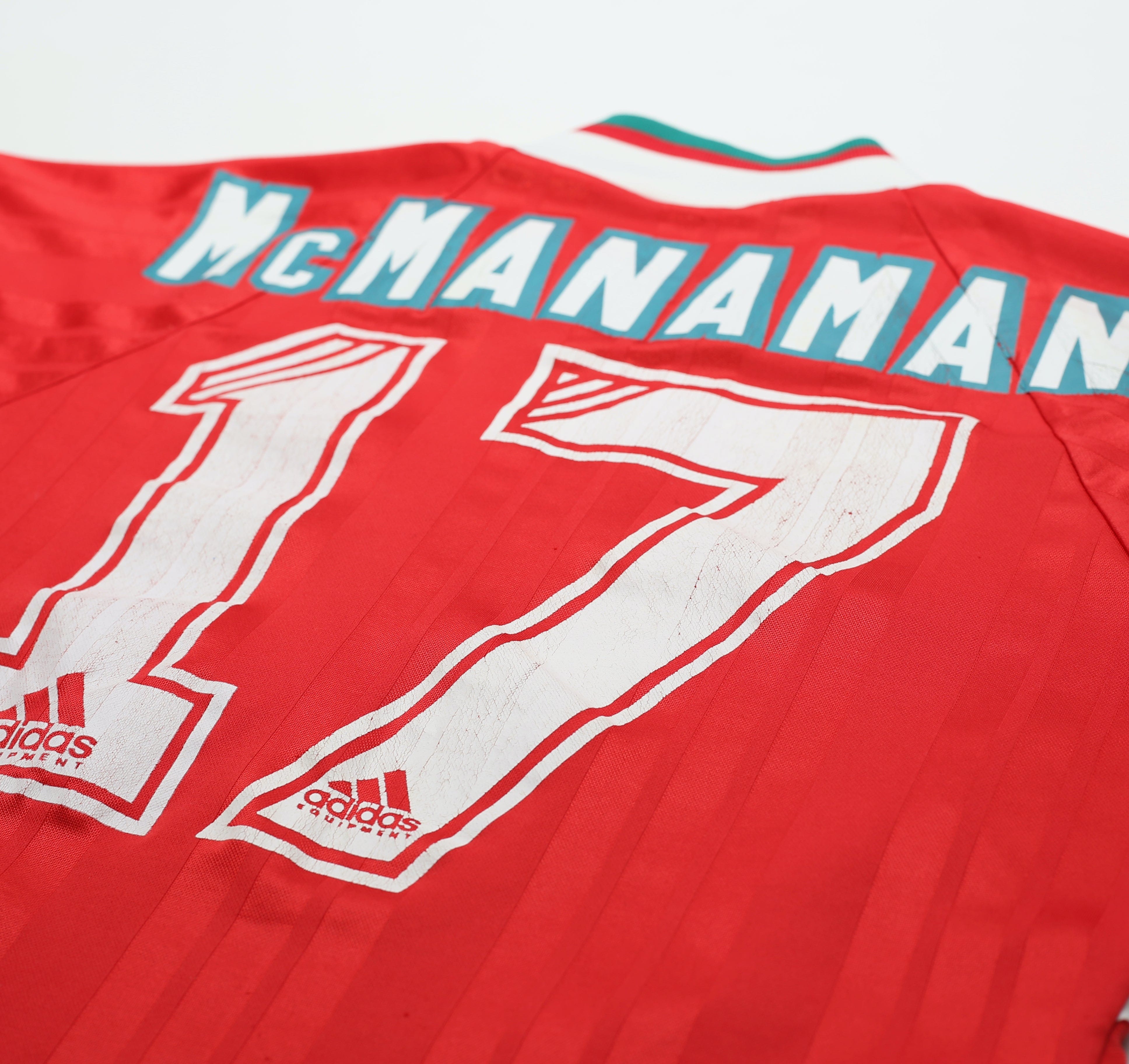 1993/95 McMANAMAN #17 Liverpool Vintage adidas Home Football Shirt (S) 34/36