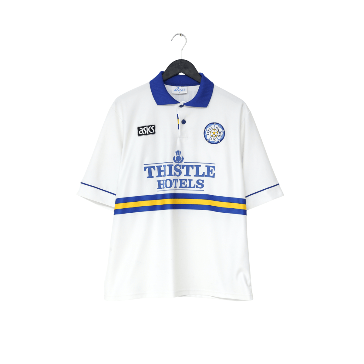 1993/95 YEBOAH #21 Leeds United Vintage ASICS Home Football Shirt (L)