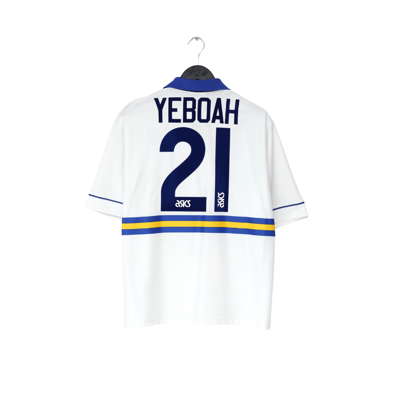 1993/95 YEBOAH #21 Leeds United Vintage ASICS Home Football Shirt (L)