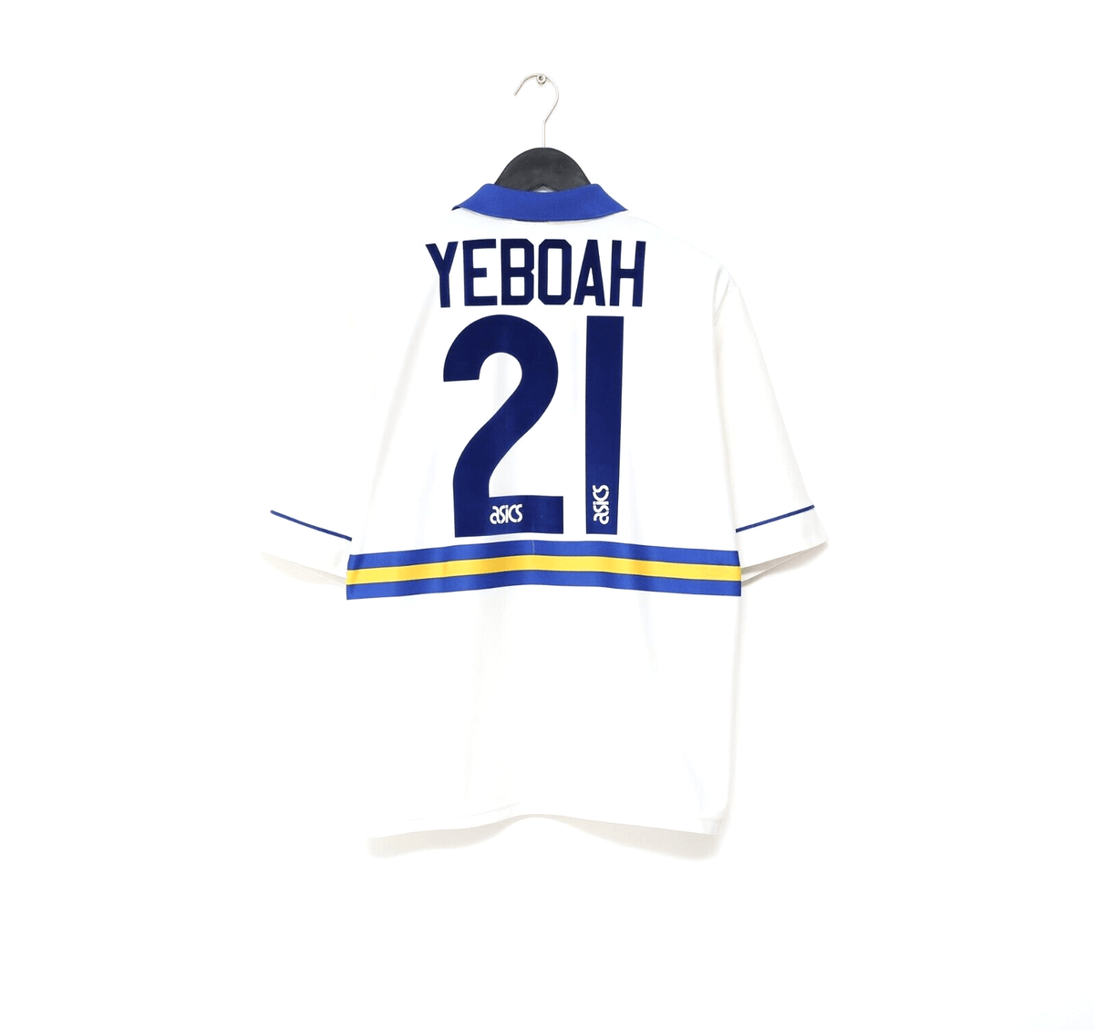 1993/95 YEBOAH #21 Leeds United Vintage ASICS Home Football Shirt (L)