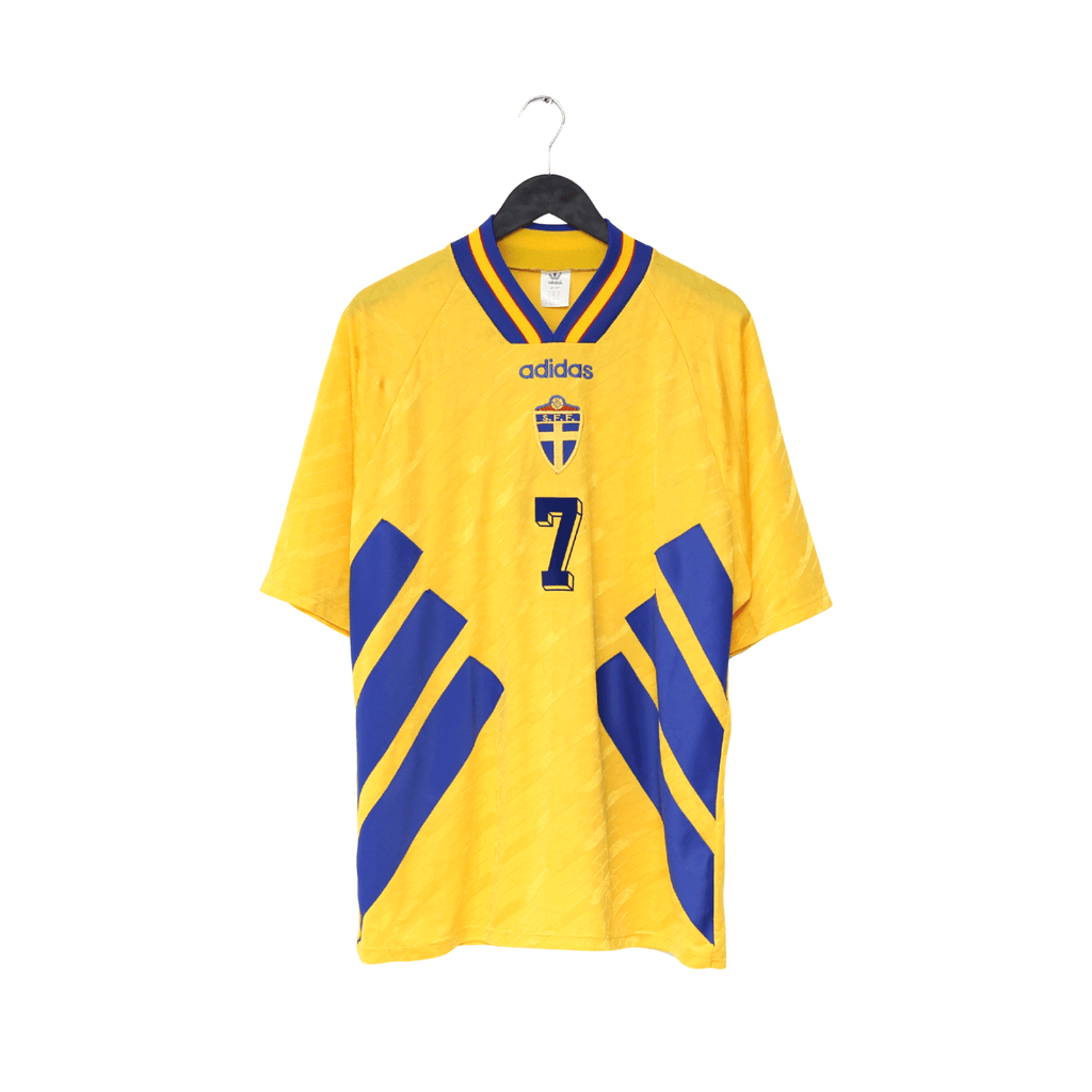 1994/95 LARSSON #7 Sweden Vintage adidas WC 94 Home Football Shirt (XL)