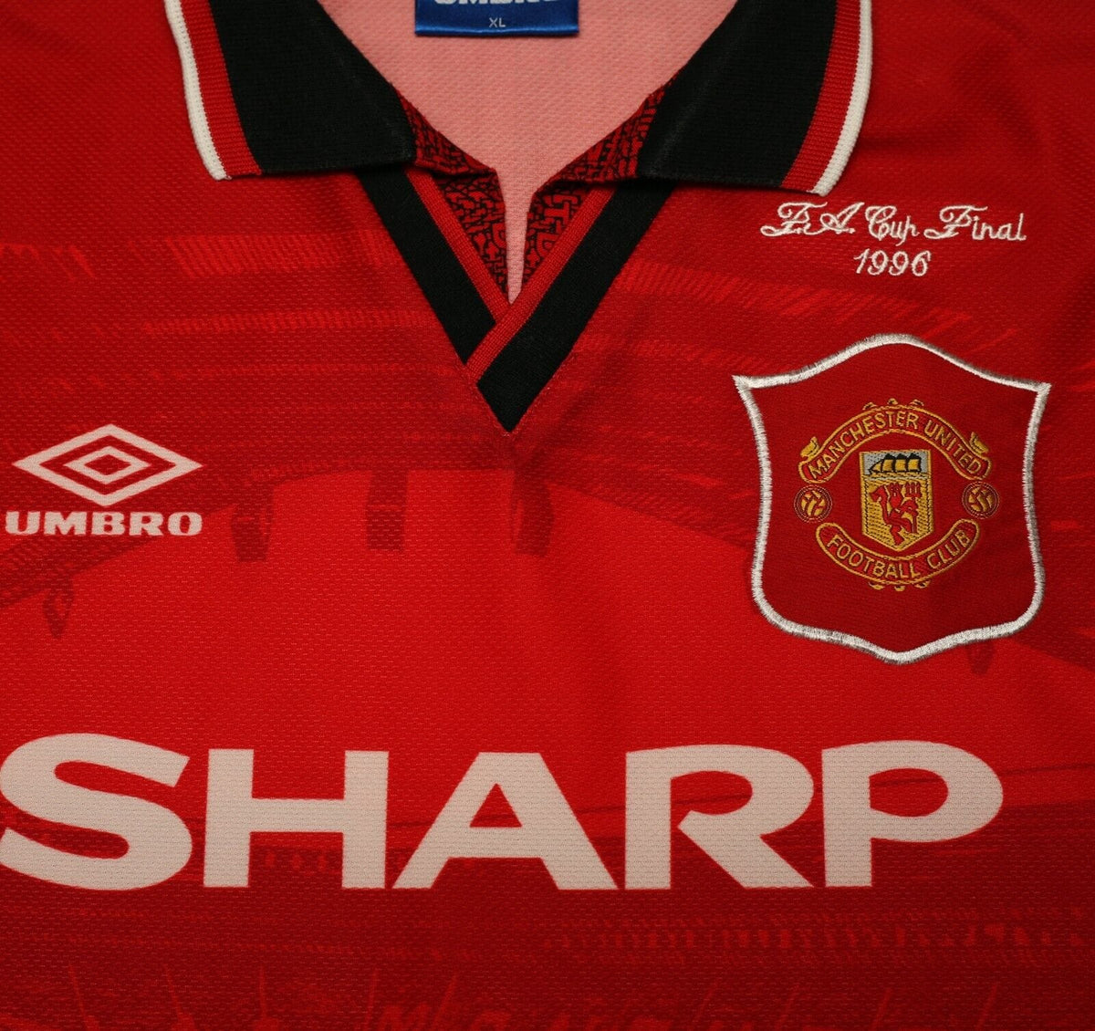 1994/96 CANTONA #7 Manchester United Vintage Umbro FA Cup 96 Football Shirt (XL)