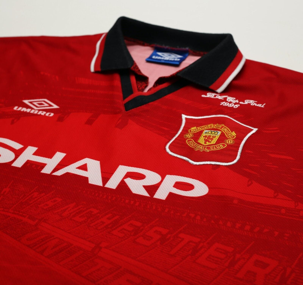 1994/96 CANTONA #7 Manchester United Vintage Umbro FA Cup 96 Football Shirt (XL)