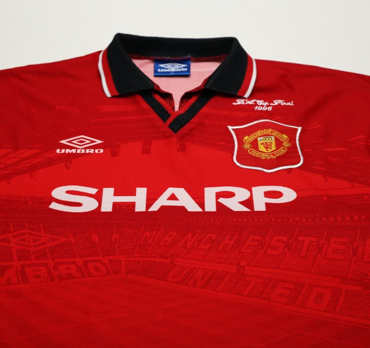 1994/96 CANTONA #7 Manchester United Vintage Umbro FA Cup 96 Football Shirt (XL)