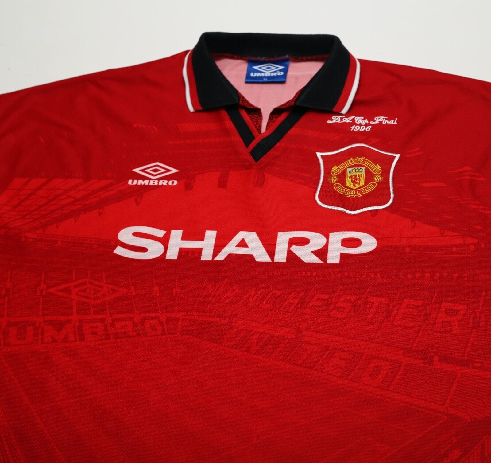 1994/96 CANTONA #7 Manchester United Vintage Umbro FA Cup 96 Football Shirt (XL)