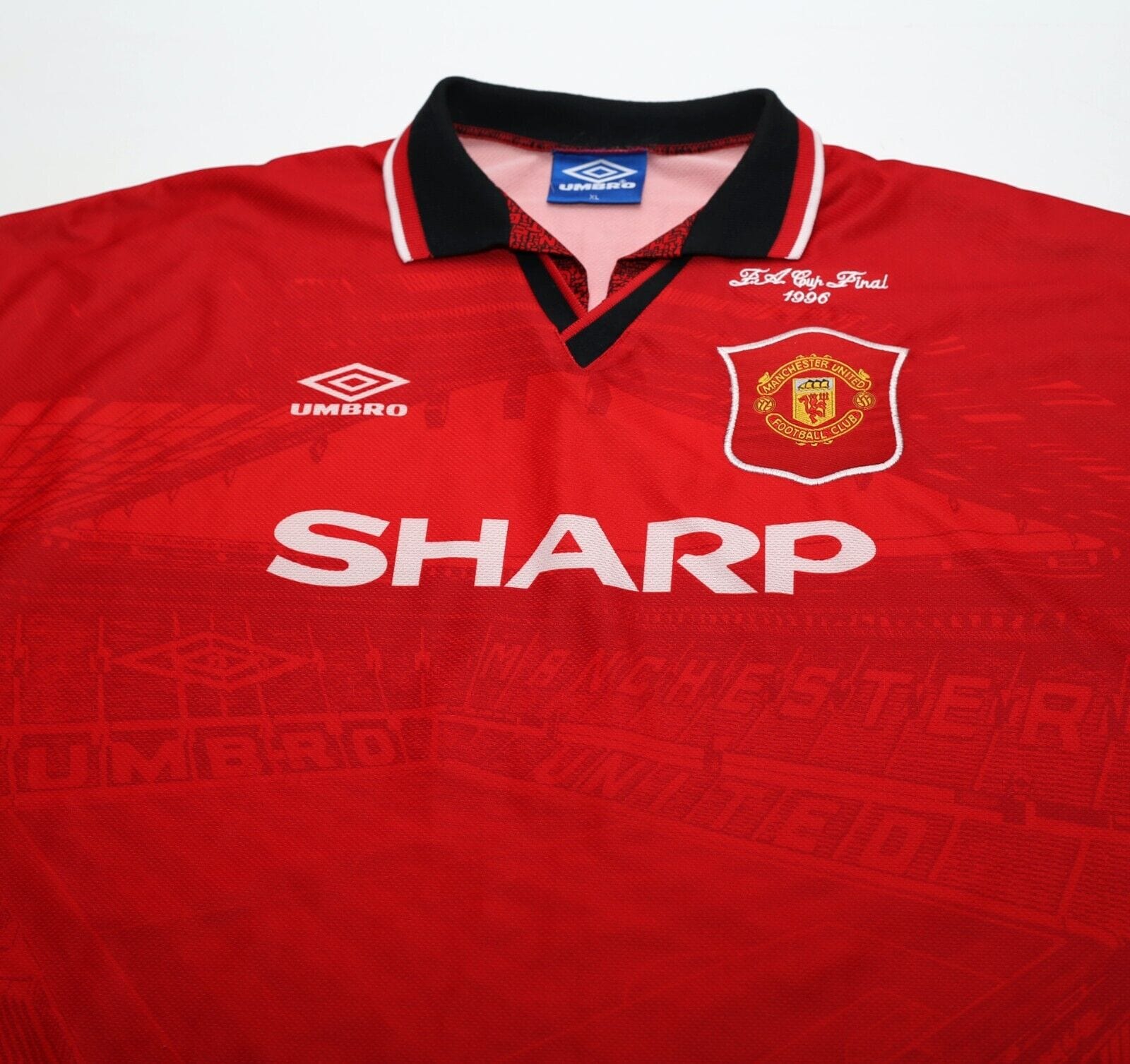 1994/96 CANTONA #7 Manchester United Vintage Umbro FA Cup 96 Football Shirt (XL)