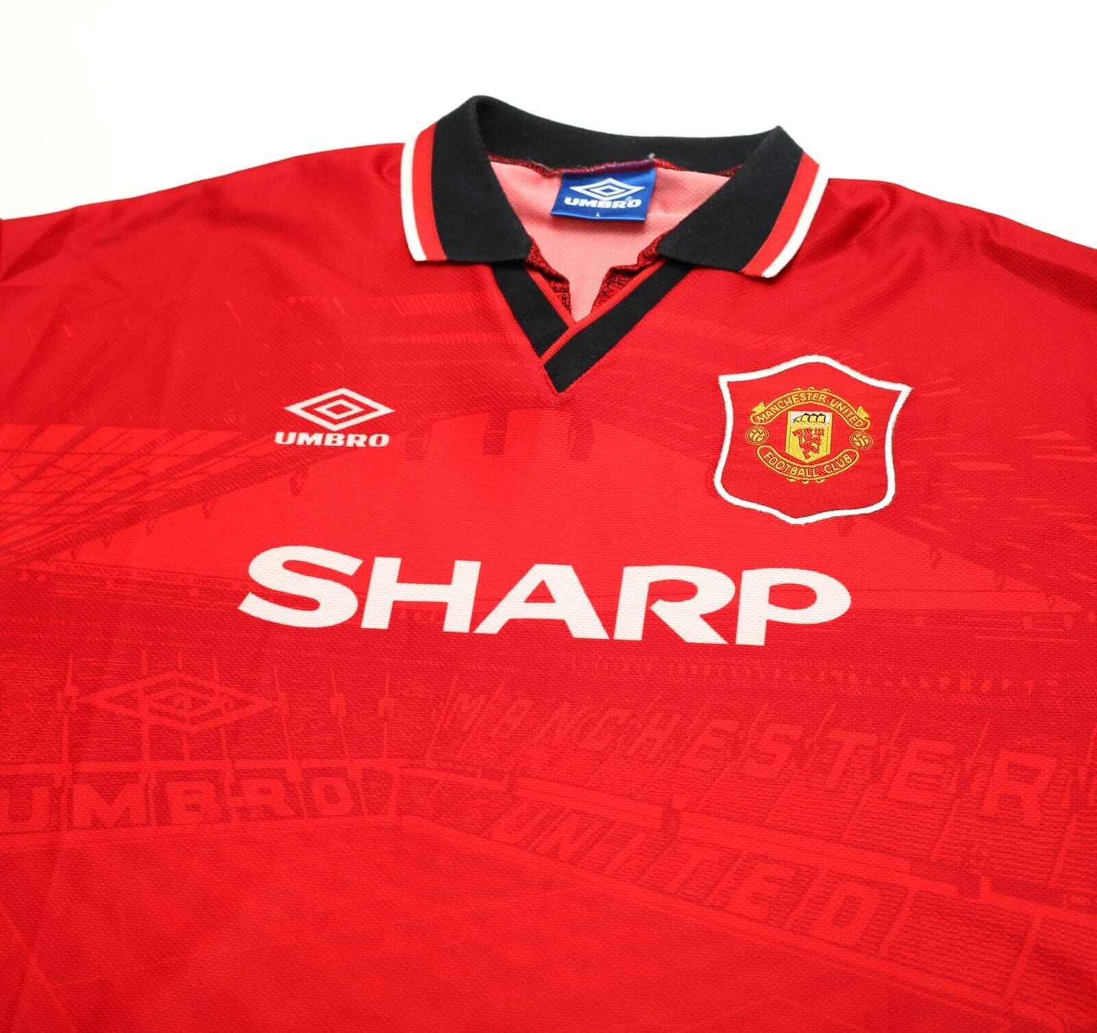 1994/96 CANTONA #7 Manchester United Vintage Umbro Home Football Shirt (L)