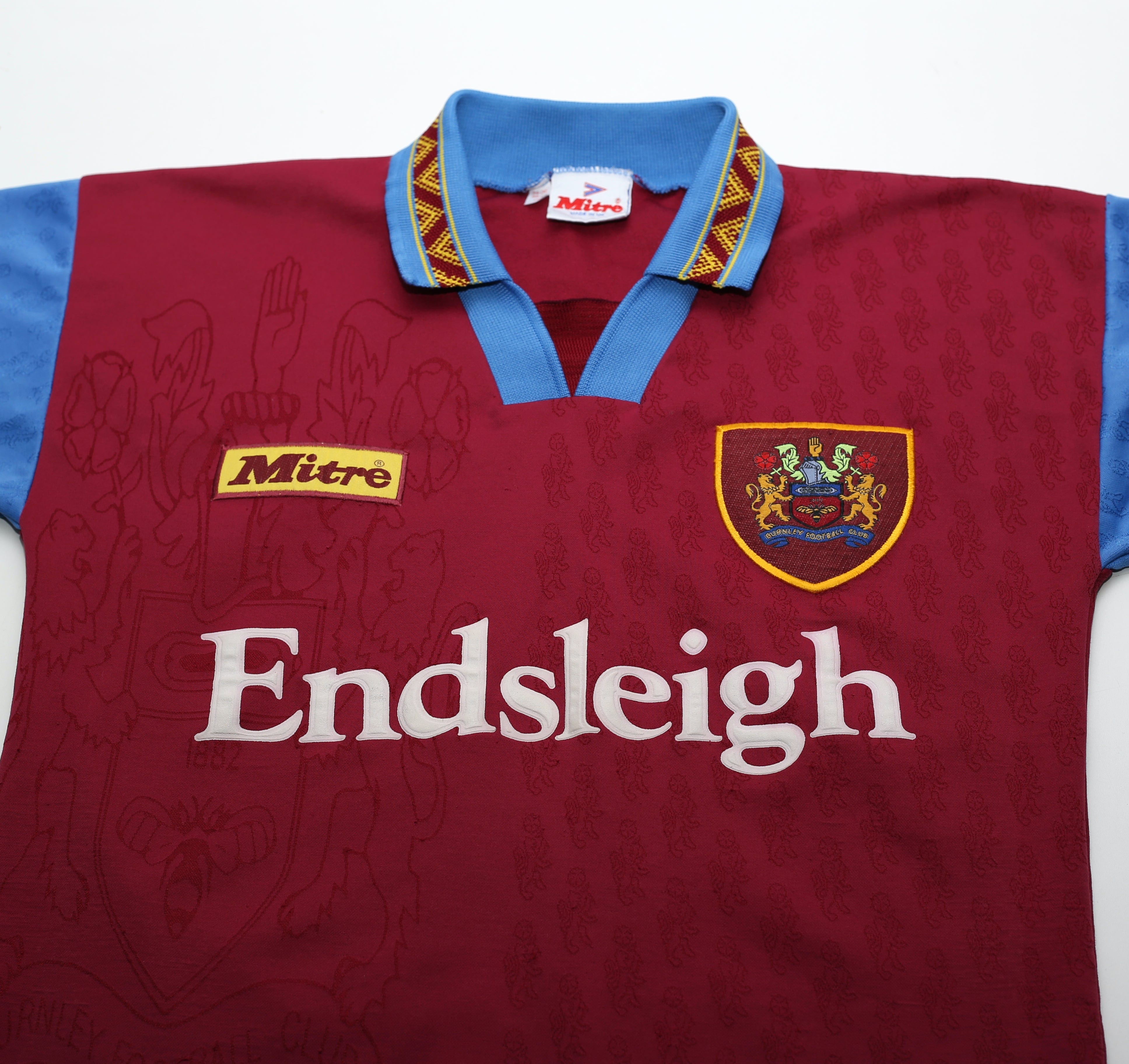 1995/96 BURNLEY FC Vintage Mitre Home Football Shirt Jersey (S) 34/36