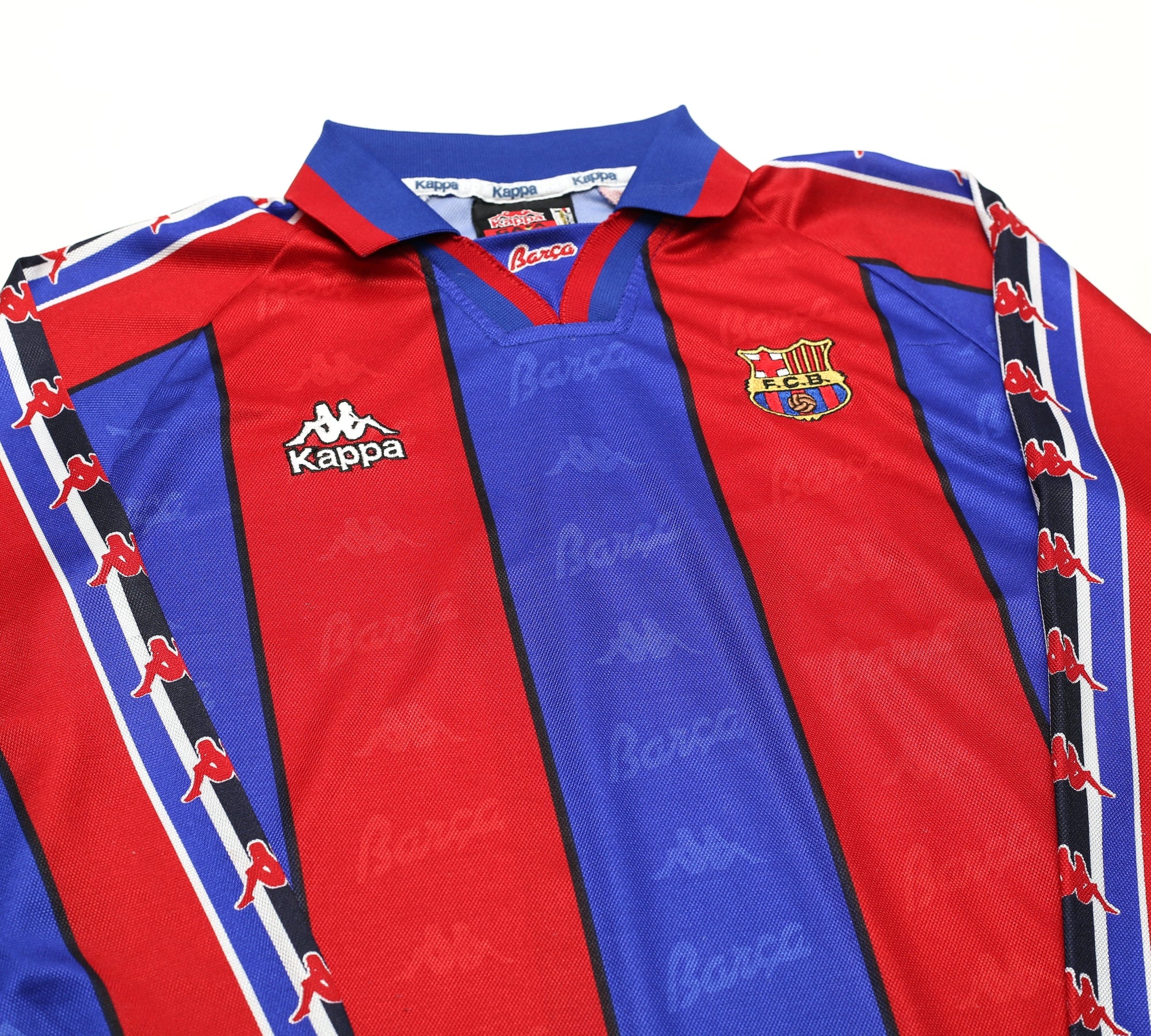 1995/97 Barcelona Vintage Kappa Long Sleeve Home Football Shirt Jersey (L/XL)
