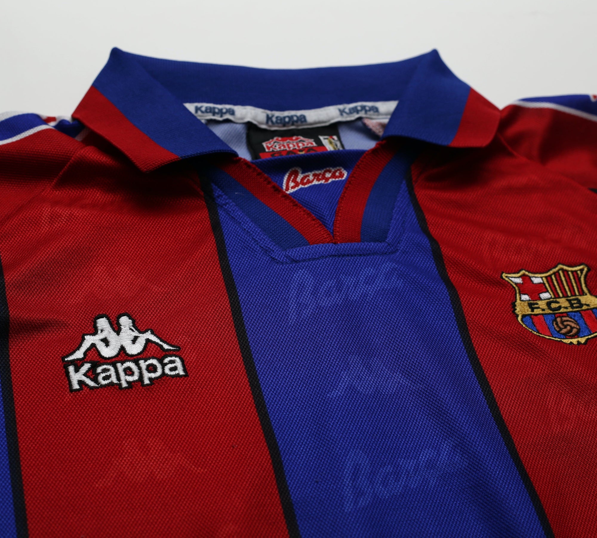 1995/97 Barcelona Vintage Kappa Long Sleeve Home Football Shirt Jersey (L/XL)