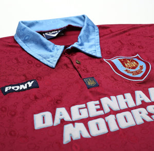 1995/97 DICKS #3 West Ham United Vintage PONY Football Shirt (L)