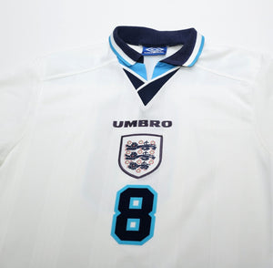 1995/97 GASCOIGNE #8 England Vintage Umbro Home Football Shirt (M/L) Euro 96