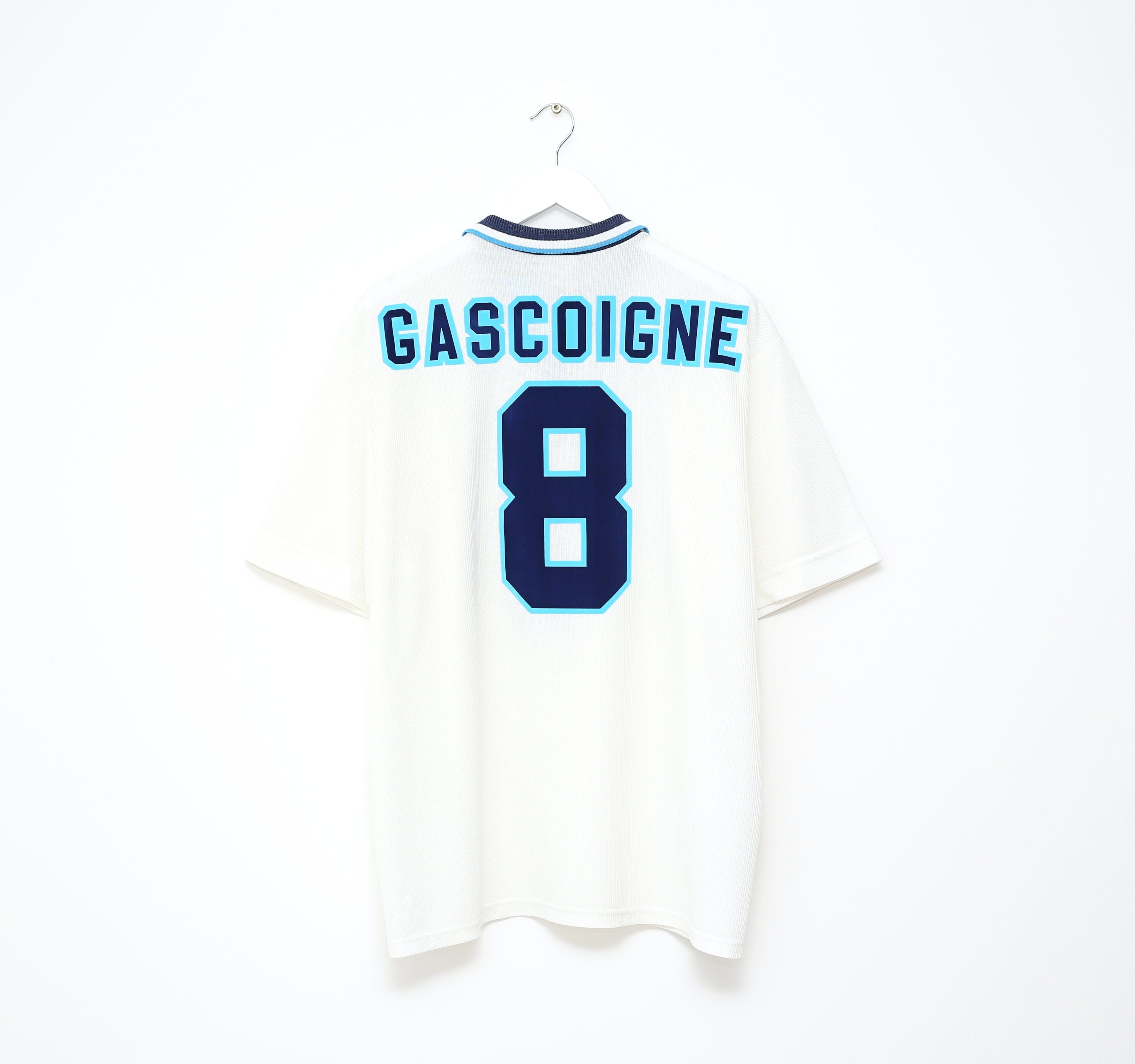 1995/97 GASCOIGNE #8 England Vintage Umbro Home Football Shirt (XL) Euro 96
