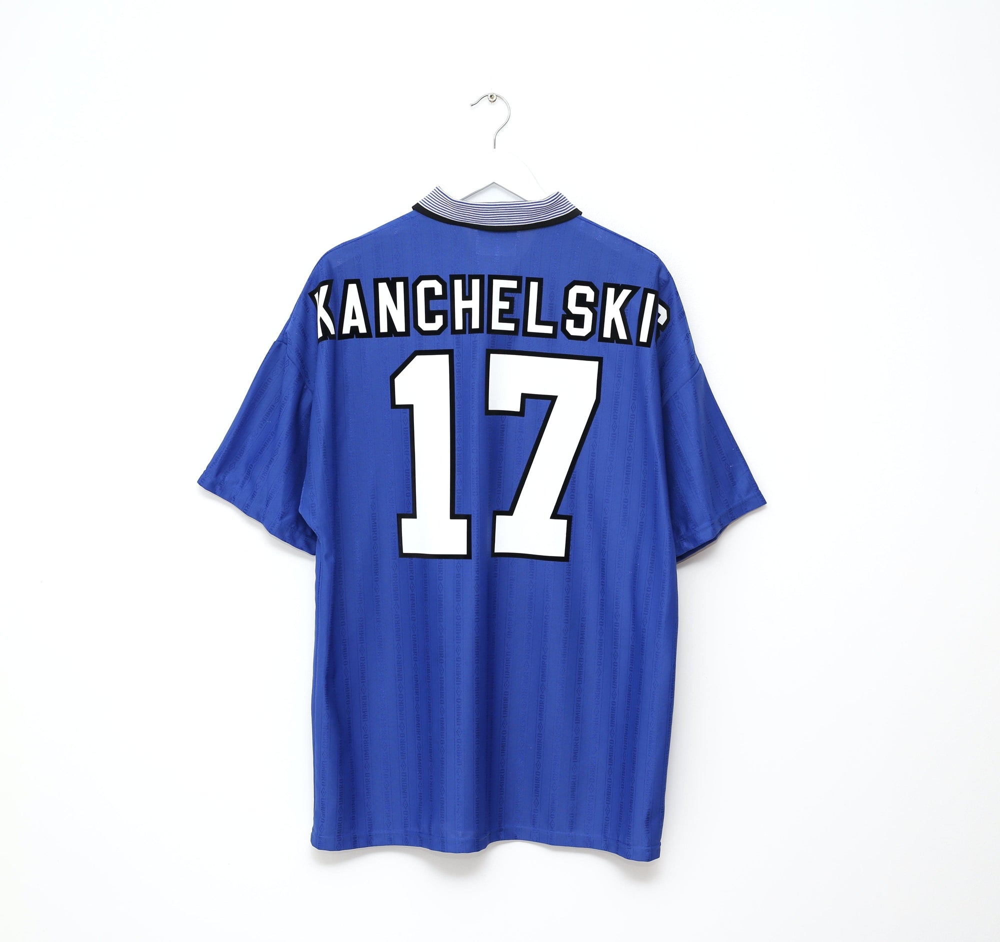 1995/97 KANCHELSKIS #17 Everton Vintage Umbro Home Football Shirt (XL)