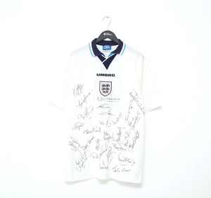1995 ENGLAND Vintage Umbro Home MATCH WORN/ISSUED/SIGNED Football Shirt (XL)