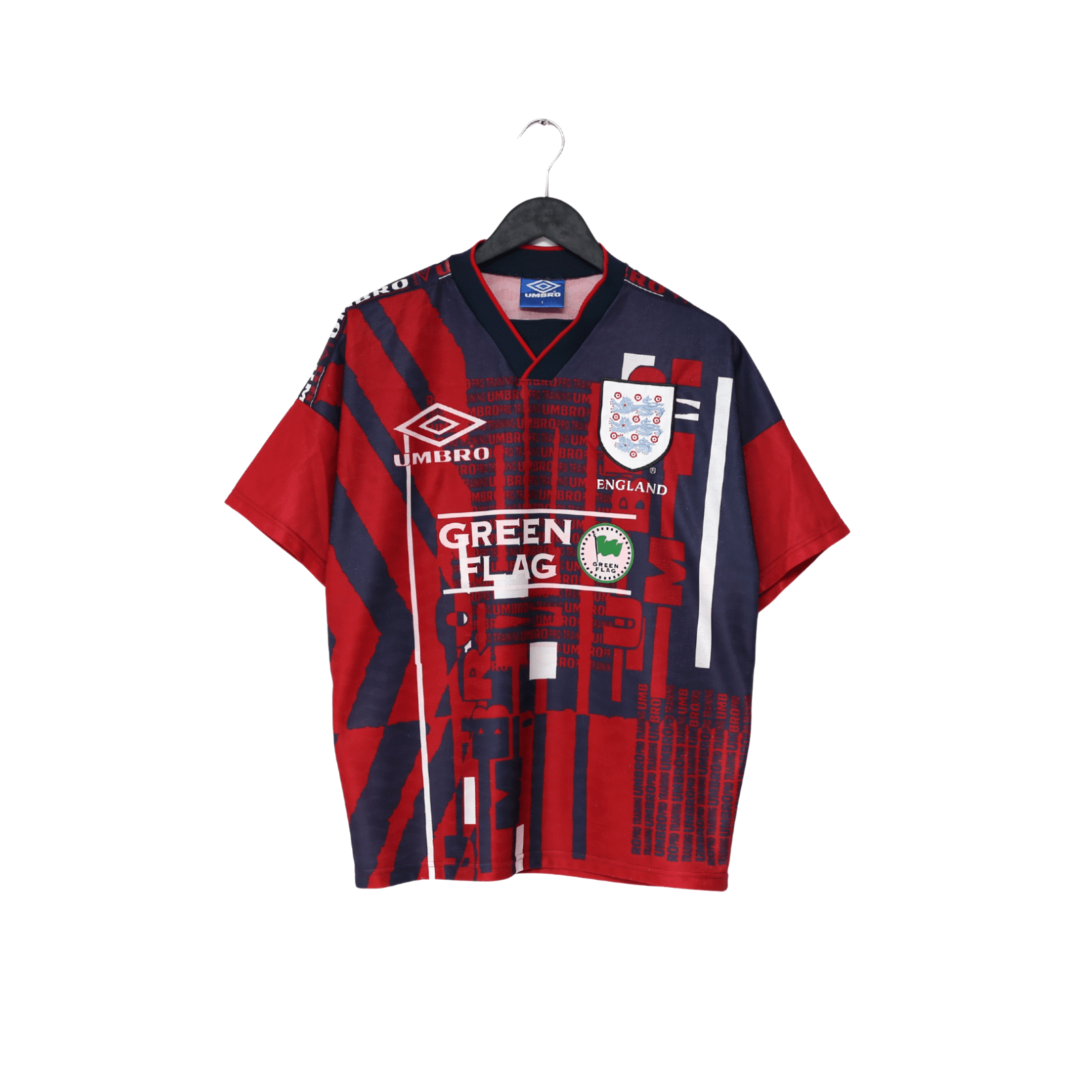 1996/97 ENGLAND Vintage Green Flag Umbro Football Training Shirt Top (S/M)