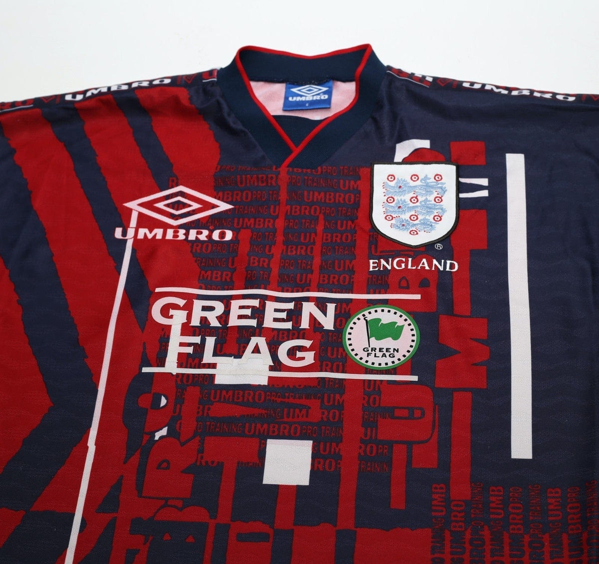1996/97 ENGLAND Vintage Green Flag Umbro Football Training Shirt Top (S/M)