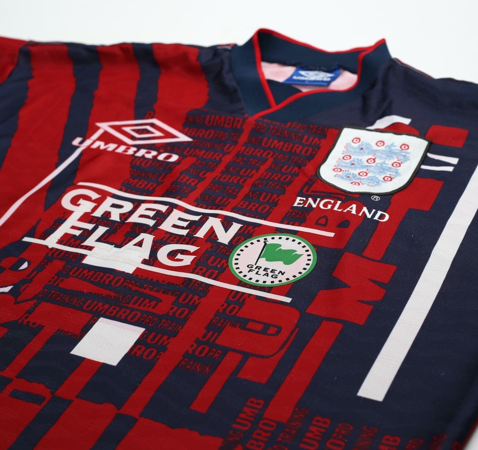 1996/97 ENGLAND Vintage Green Flag Umbro Football Training Shirt Top (S/M)