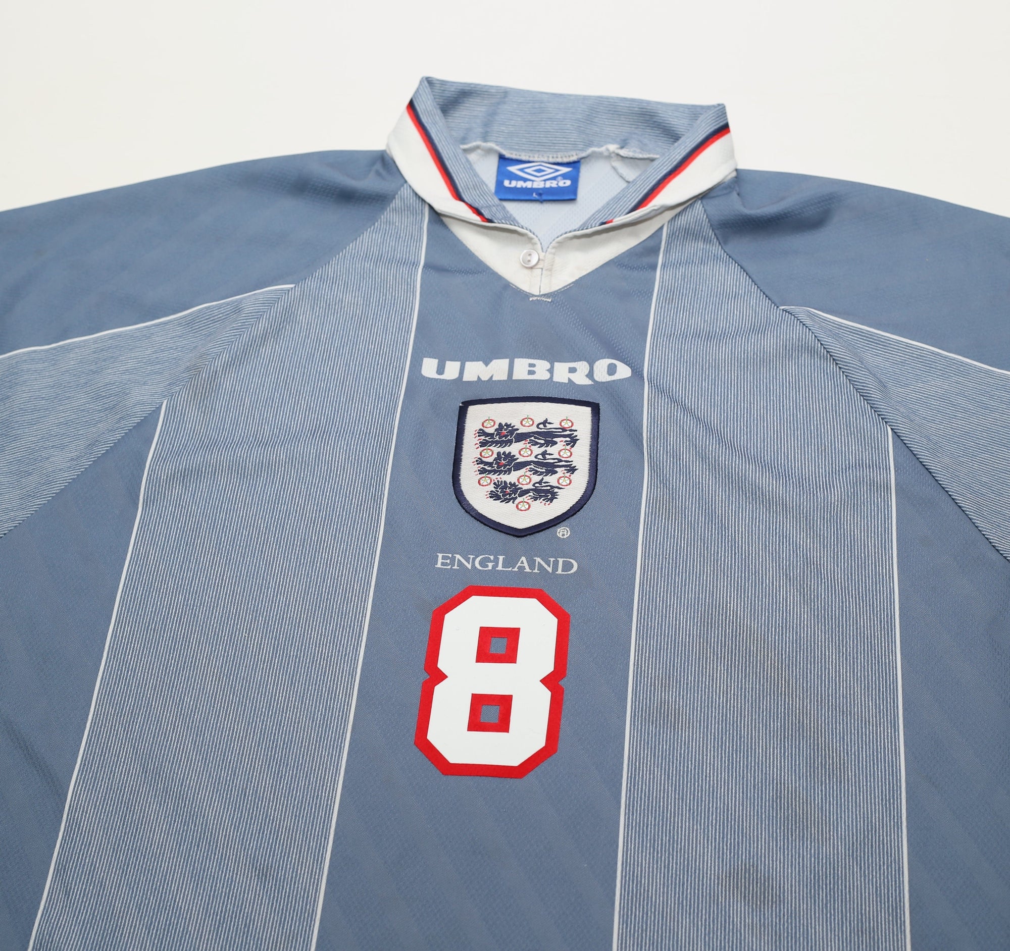 1996/97 GASCOIGNE #8 England Vintage Umbro Away Football Shirt (L)