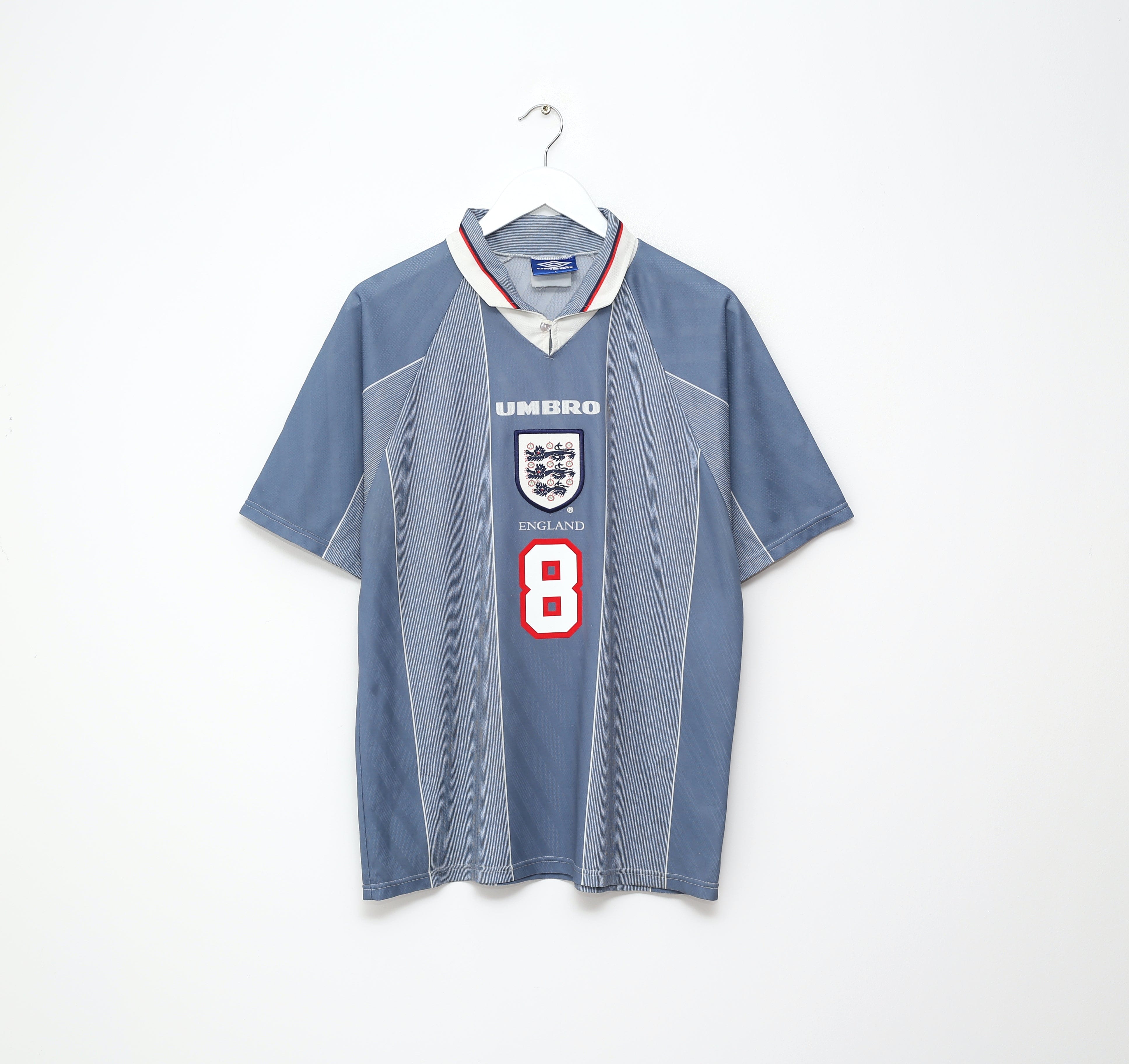 1996/97 GASCOIGNE #8 England Vintage Umbro Away Football Shirt (L