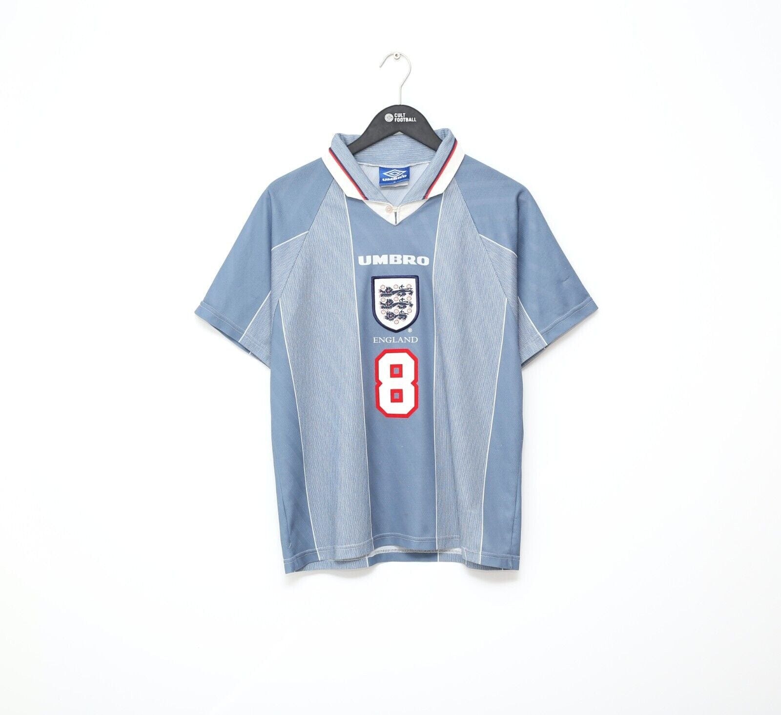 1996/97 GASCOIGNE #8 England Vintage Umbro Away Football Shirt (S