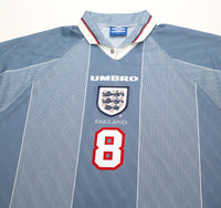 1996/97 GASCOIGNE #8 England Vintage Umbro Away Football Shirt (XL) Euro 96