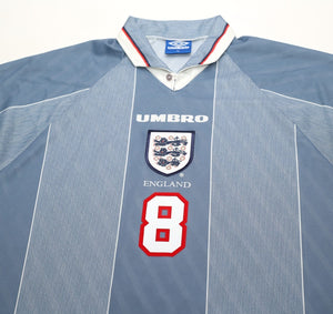 1996/97 GASCOIGNE #8 England Vintage Umbro Away Football Shirt (XL) Euro 96