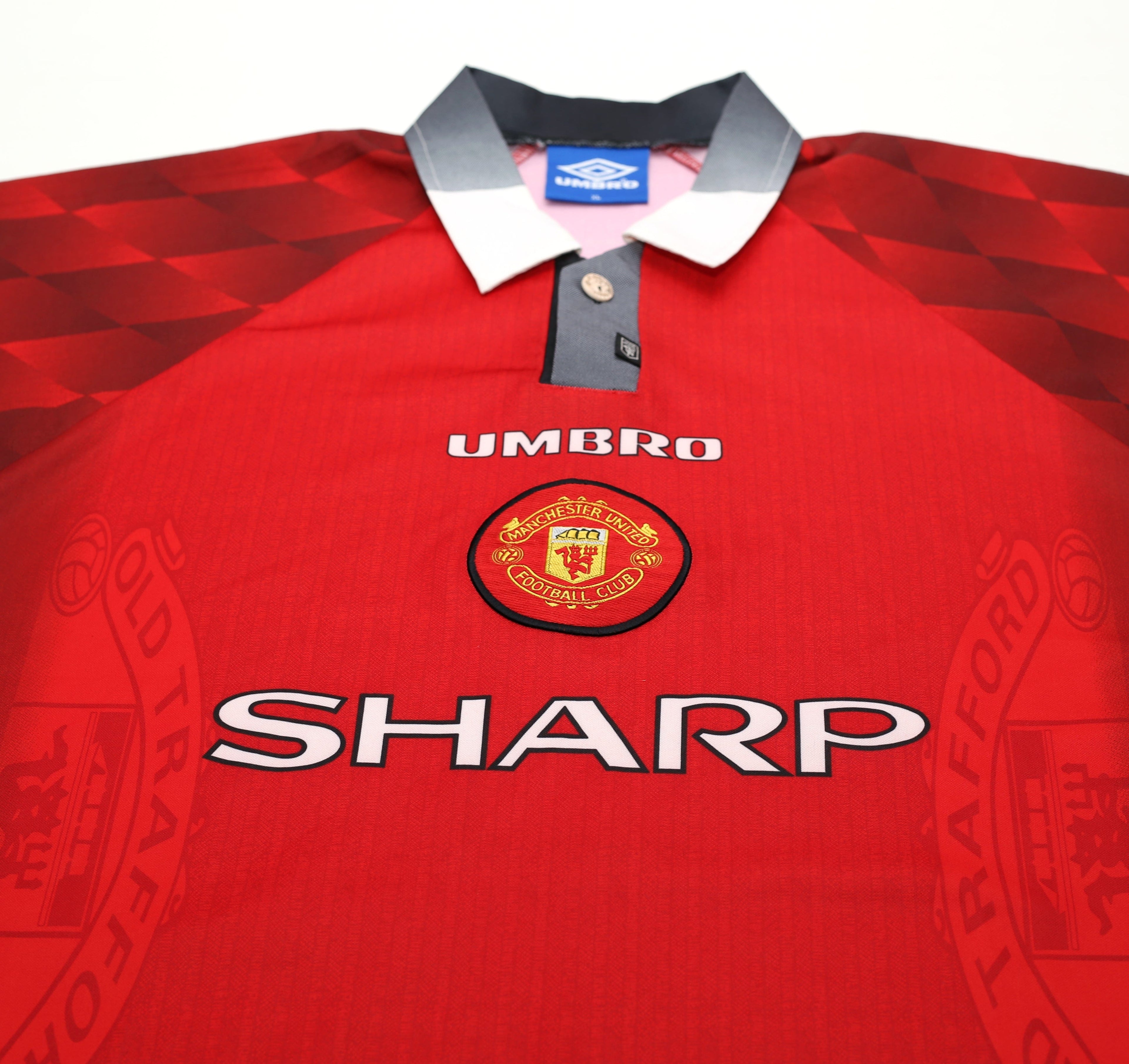 1996/98 CANTONA #7 Manchester United Vintage Umbro Home Football Shirt (XL)
