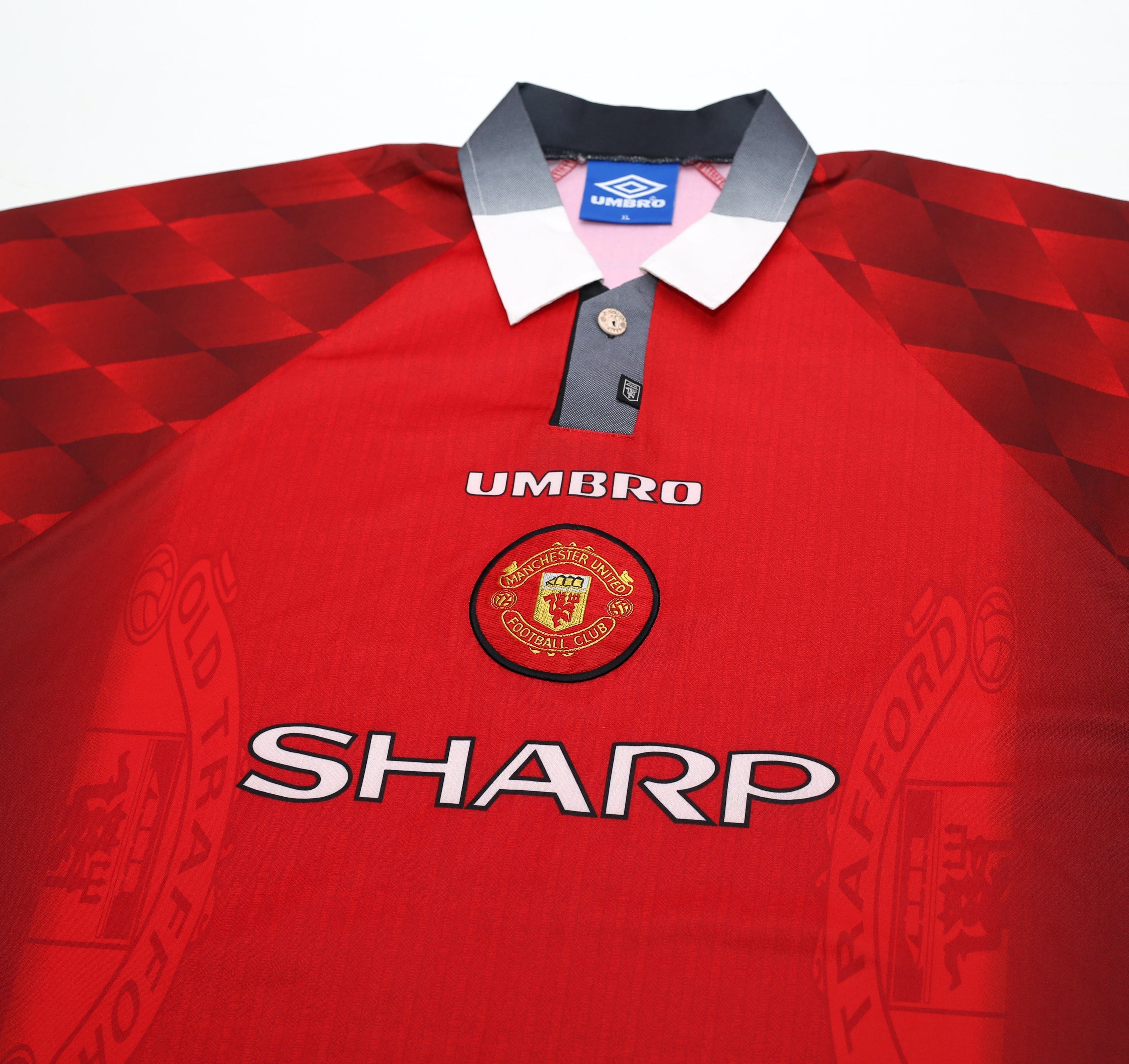 1996/98 CANTONA #7 Manchester United Vintage Umbro Home Football Shirt (XL)