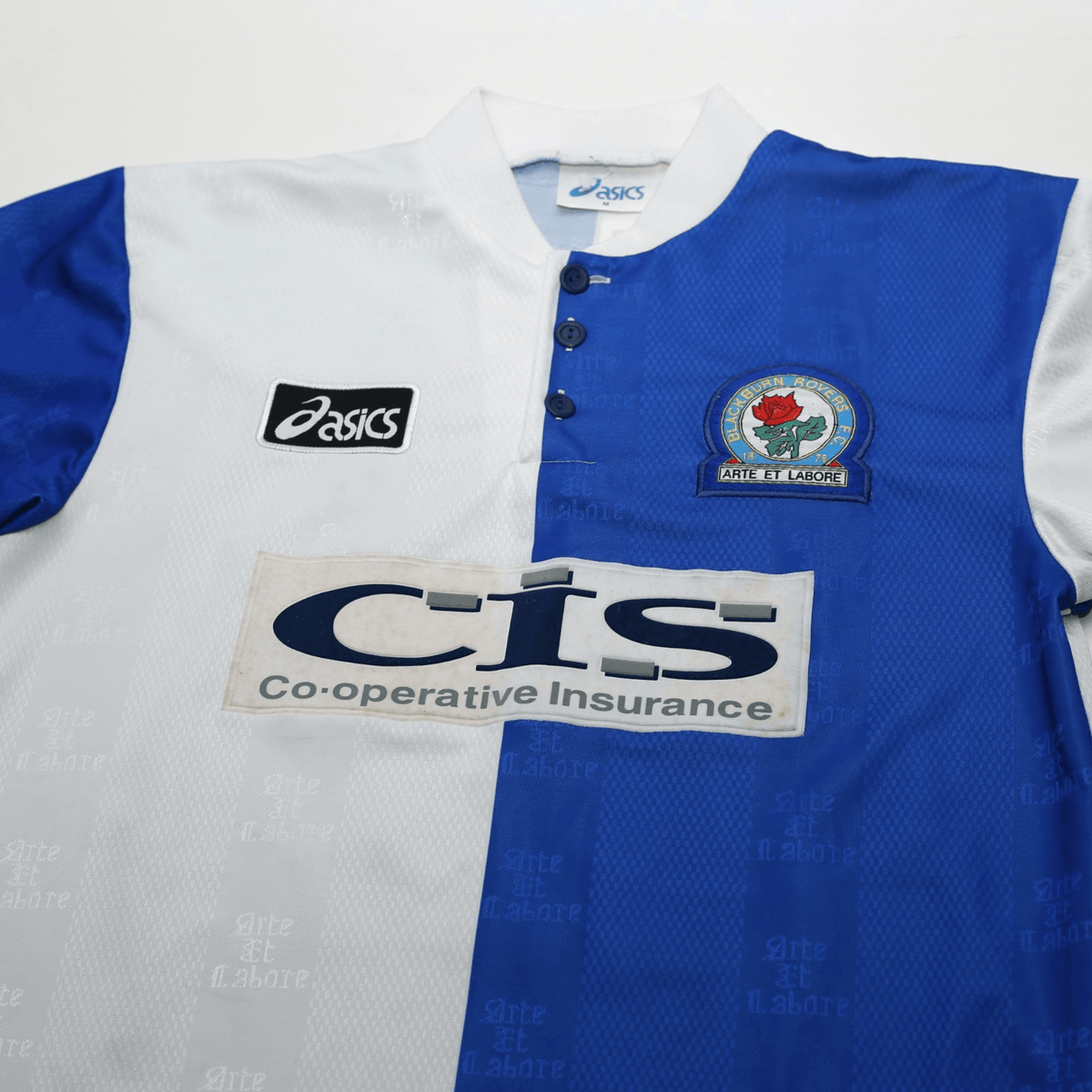 1996/98 Duff #32 Blackburn Rovers Vintage ASICS Home Football Shirt (M)