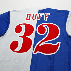 1996/98 Duff #32 Blackburn Rovers Vintage ASICS Home Football Shirt (M)