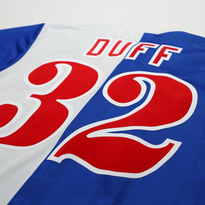 1996/98 Duff #32 Blackburn Rovers Vintage ASICS Home Football Shirt (M)