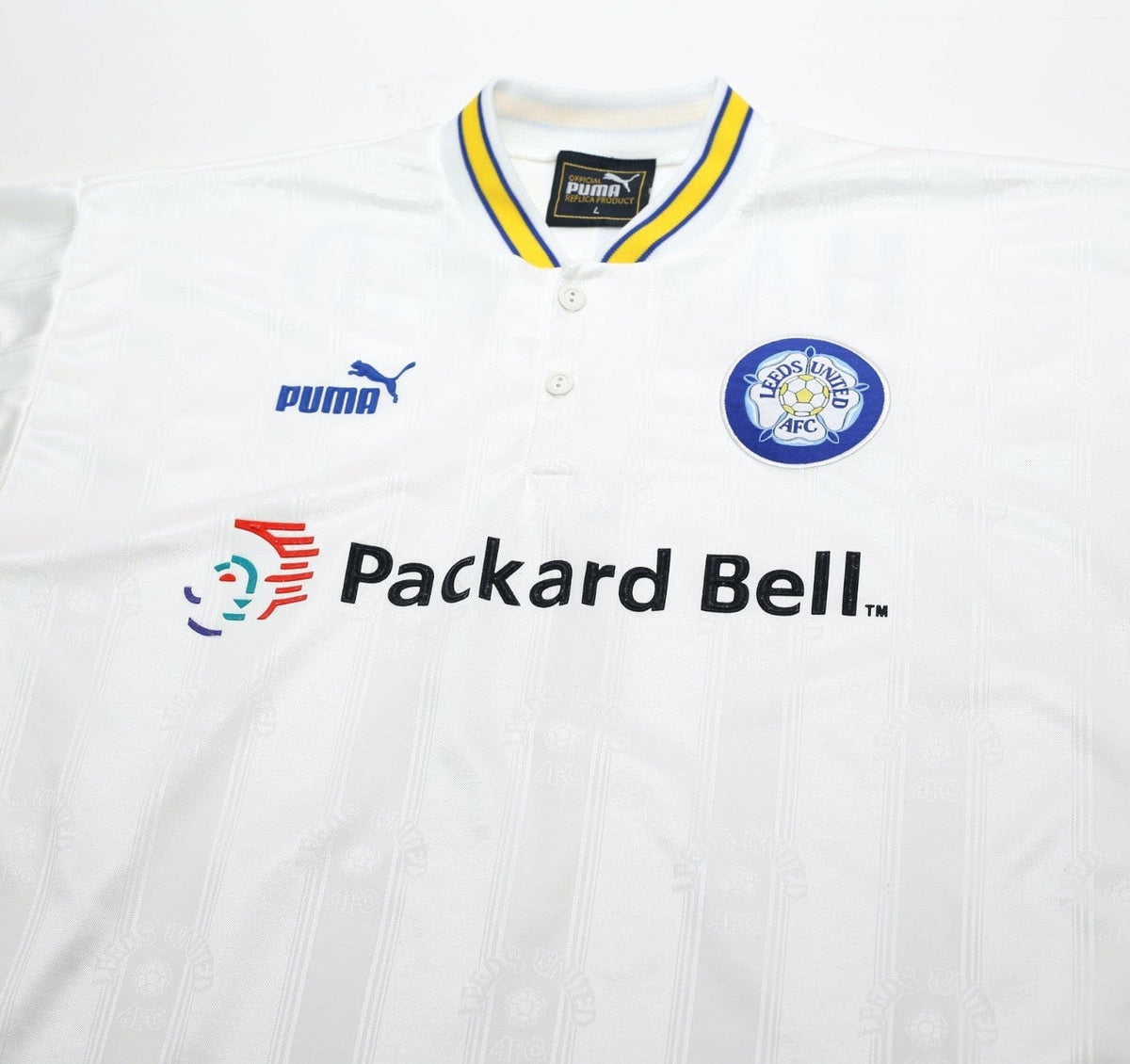 1996/98 HAALAND #4 Leeds United Vintage PUMA Home Football Shirt (L)